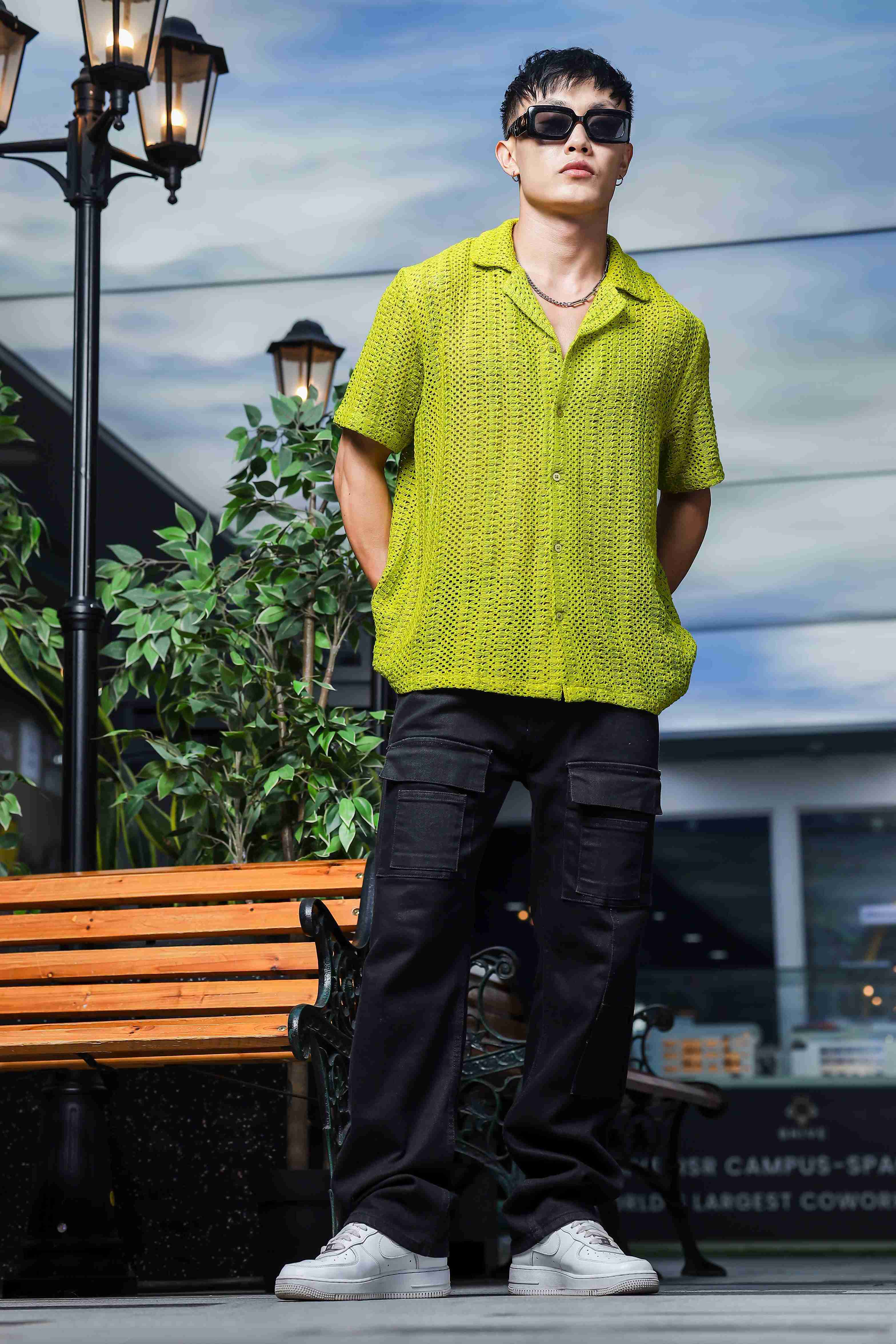 Men Green Crochet Shirt - Image 7