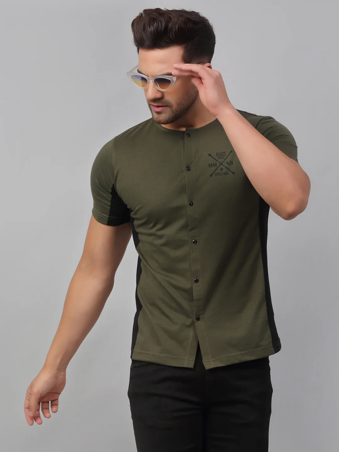Men Green Cut & Sew Printed Shirt - Image 2