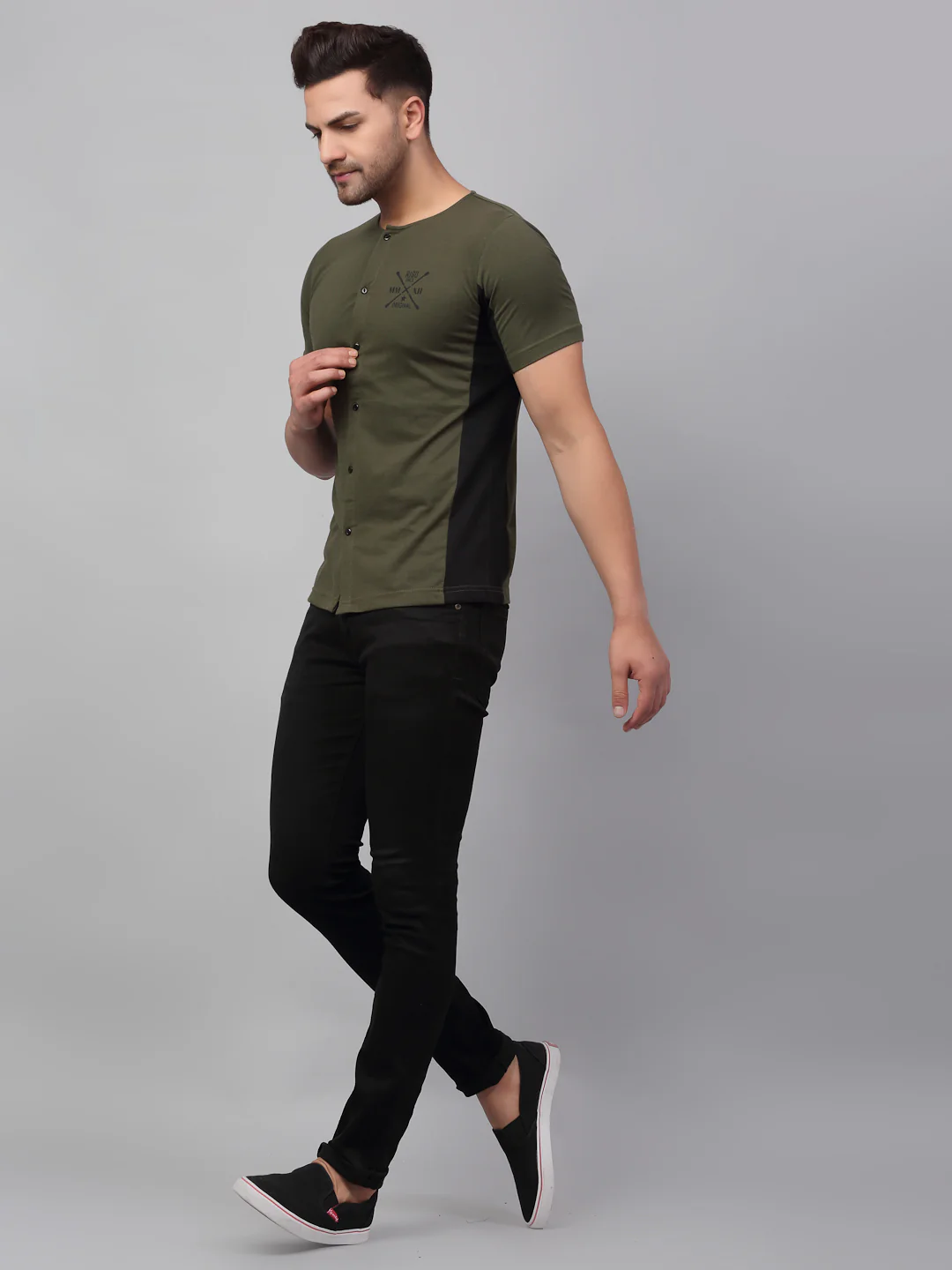 Men Green Cut & Sew Printed Shirt - Image 3