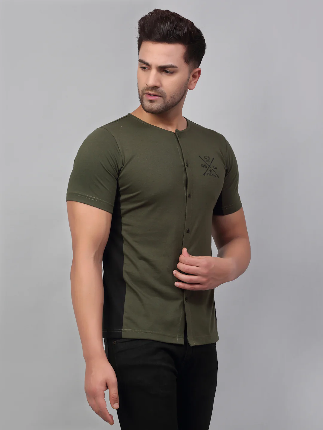 Men Green Cut & Sew Printed Shirt - Image 4