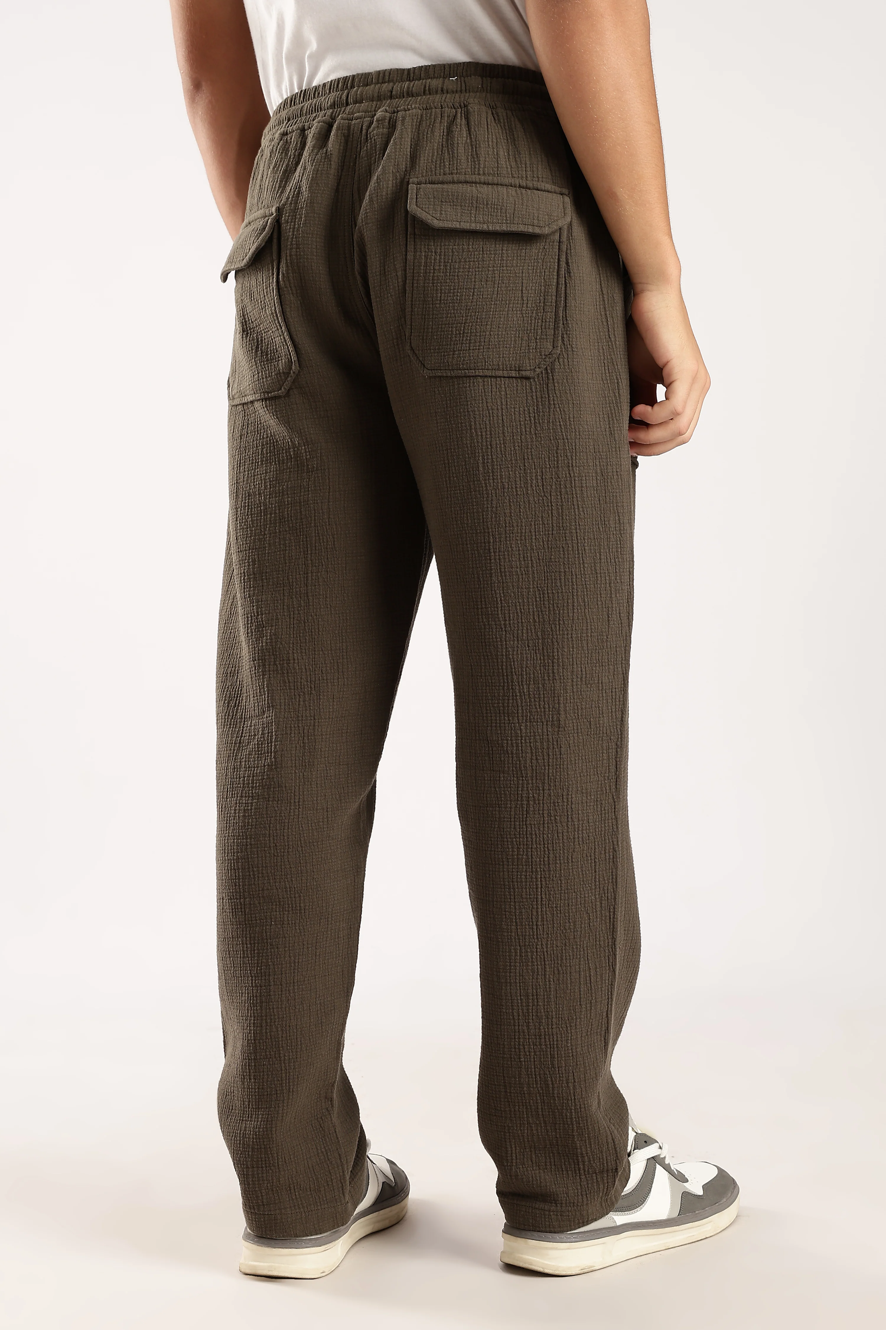 Men Green Drawcord Trousers - Image 4