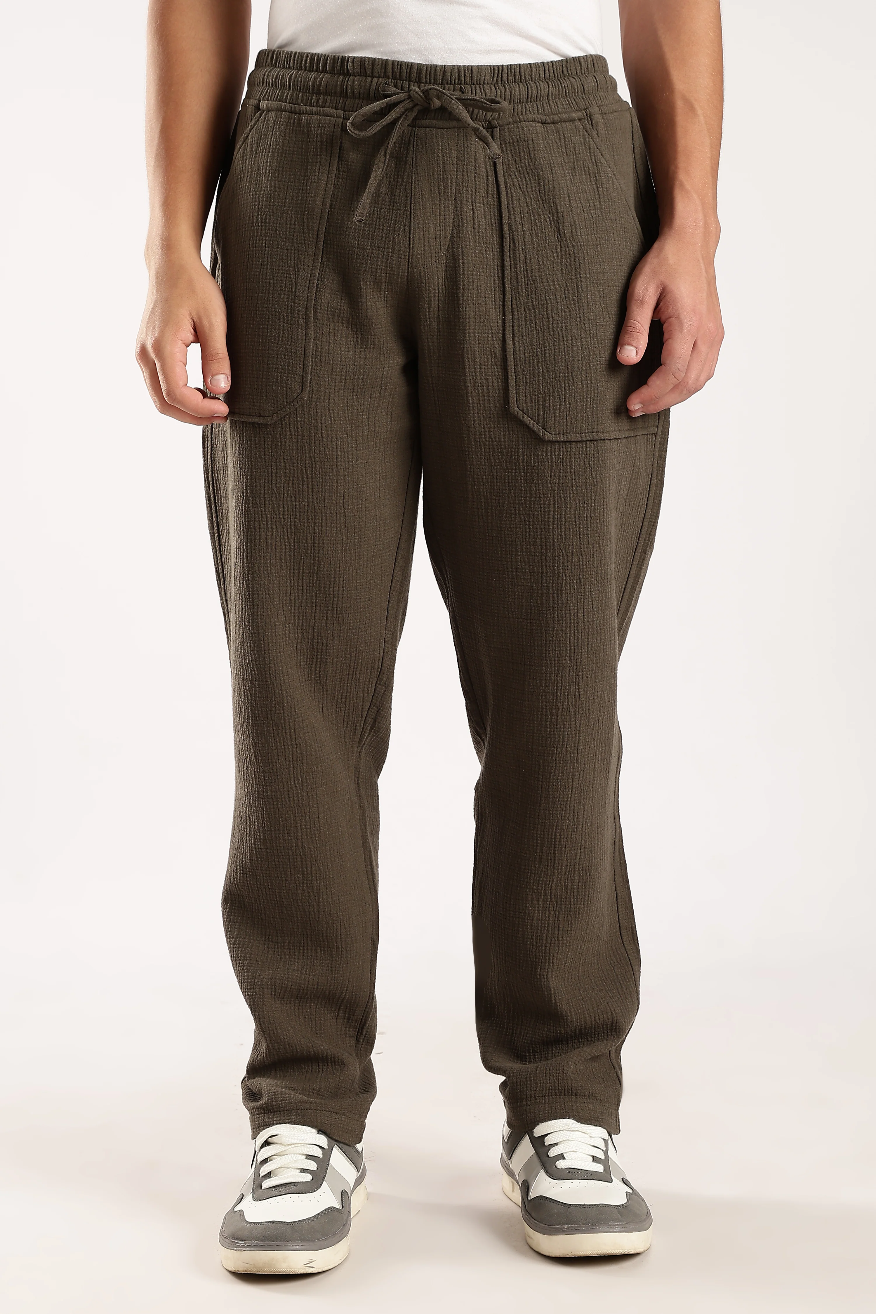 Men Green Drawcord Trousers - Image 6