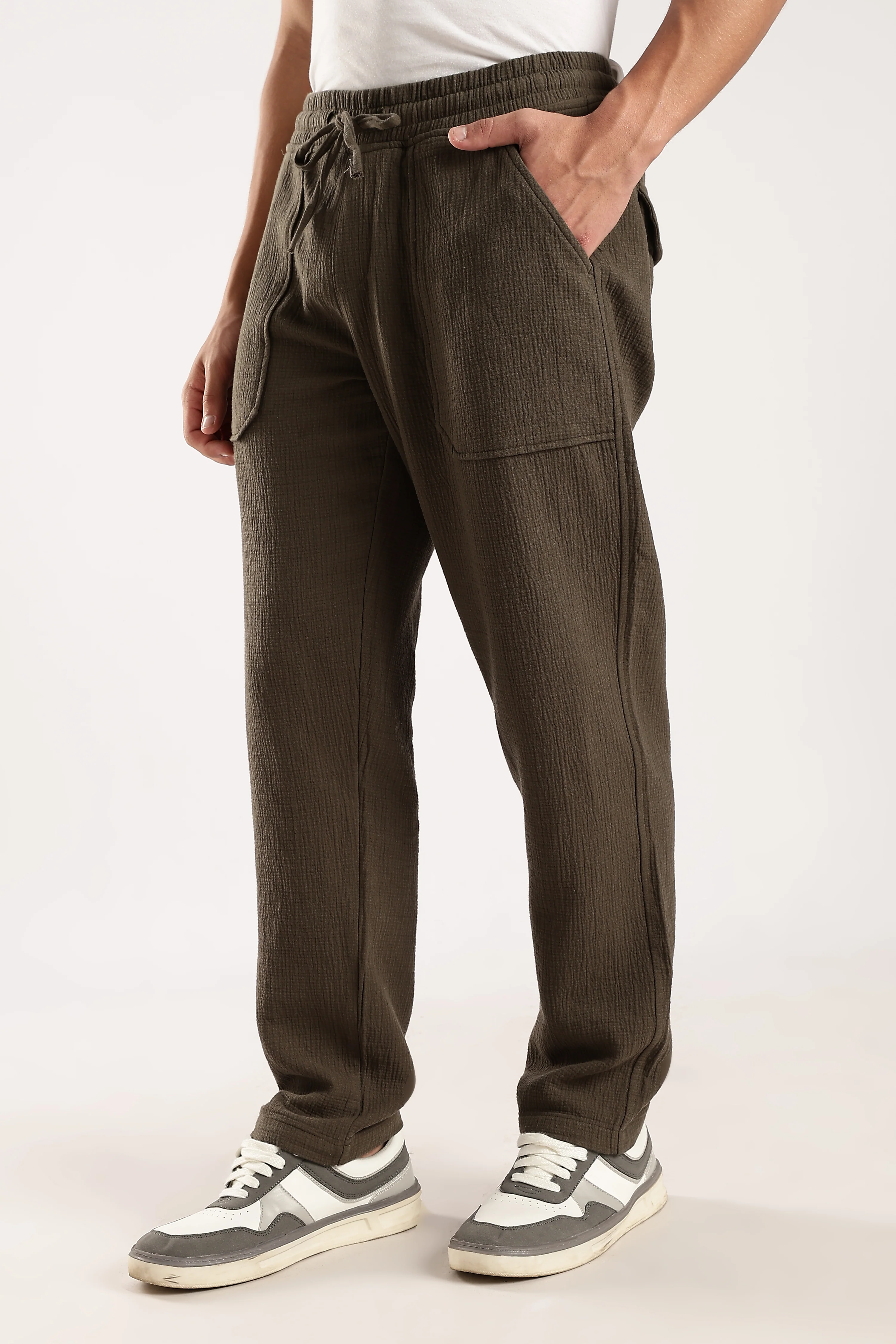 Men Green Drawcord Trousers - Image 7