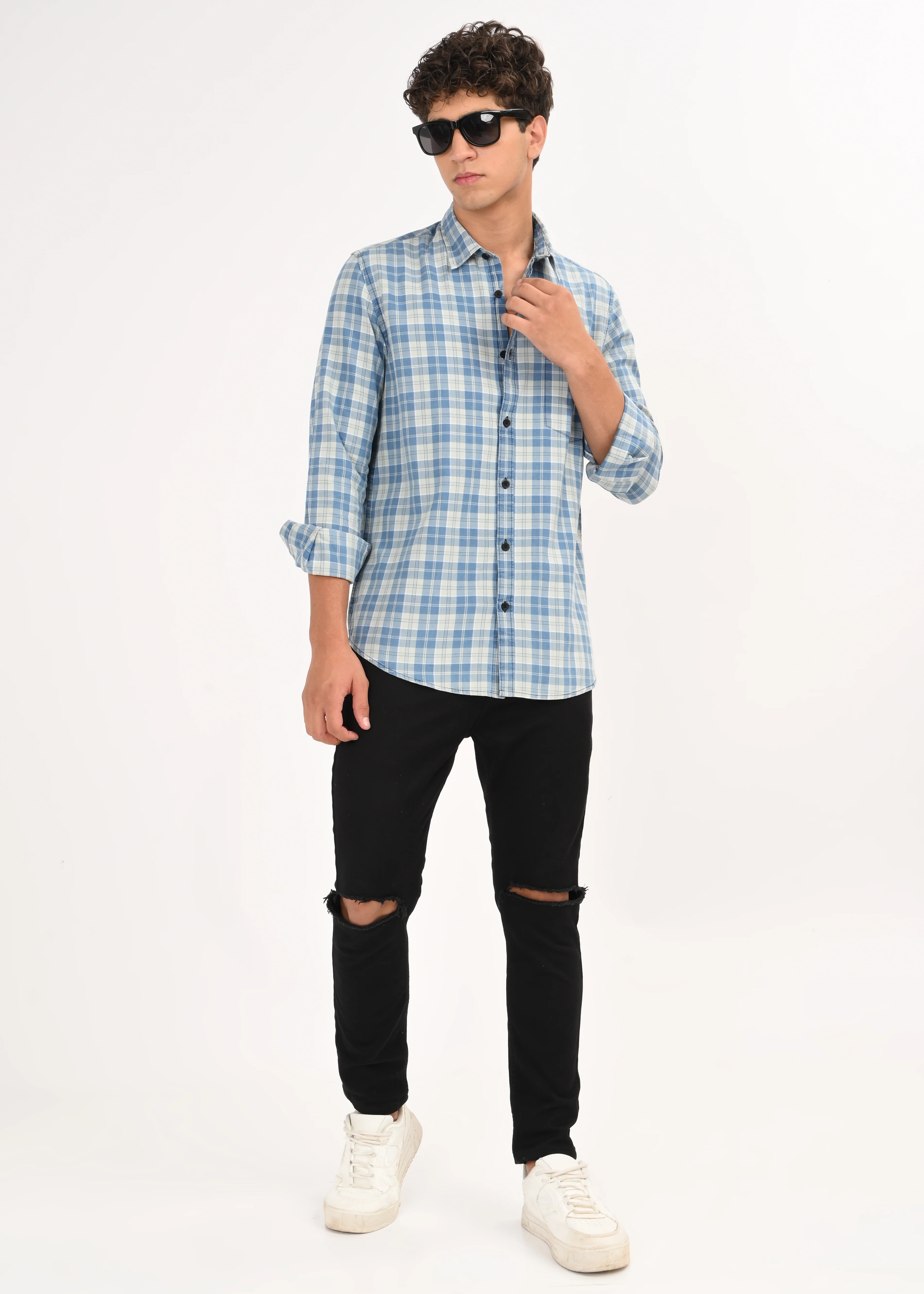 Men Indigo Dyed Checked Shirt - Image 10