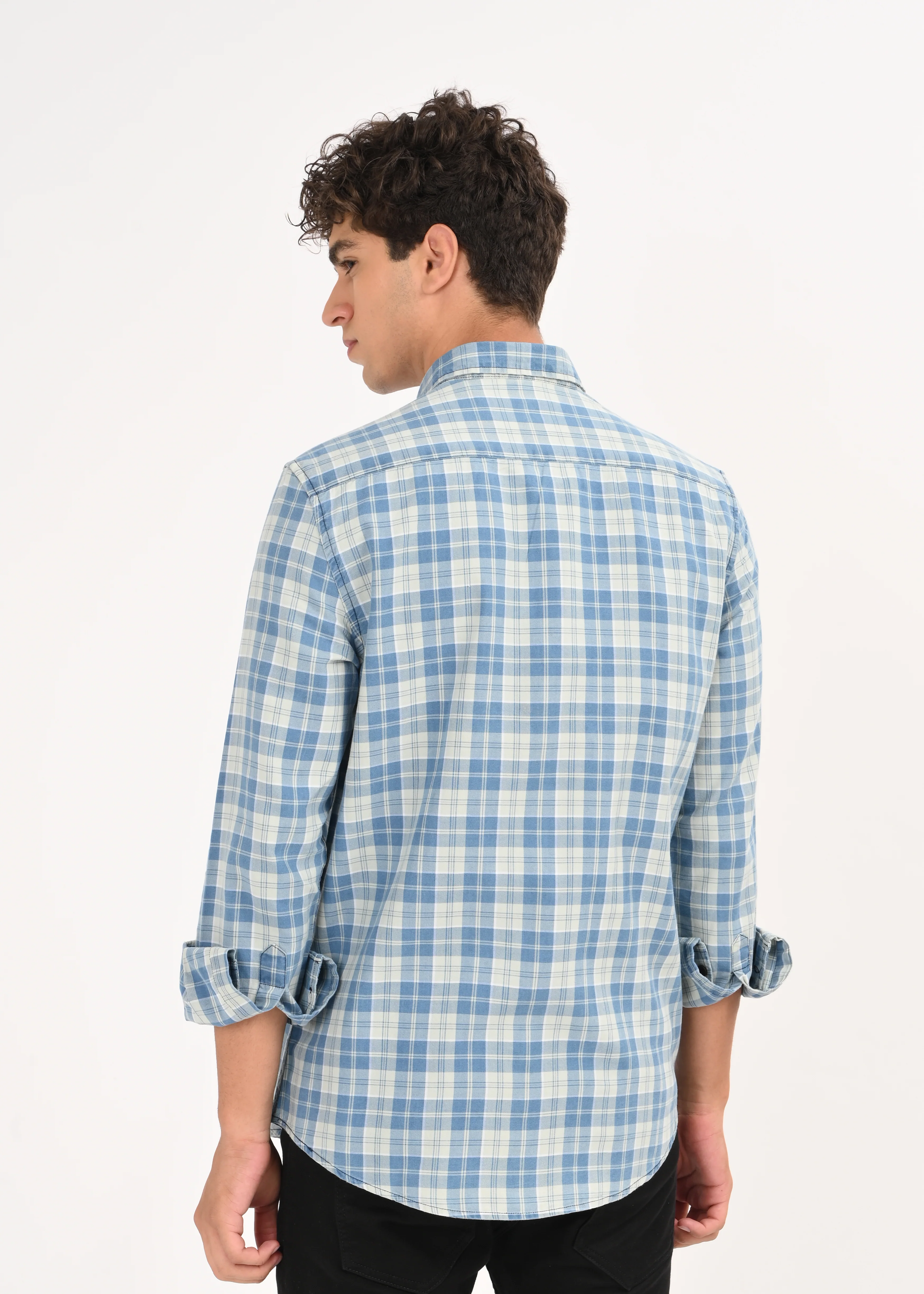 Men Indigo Dyed Checked Shirt - Image 2