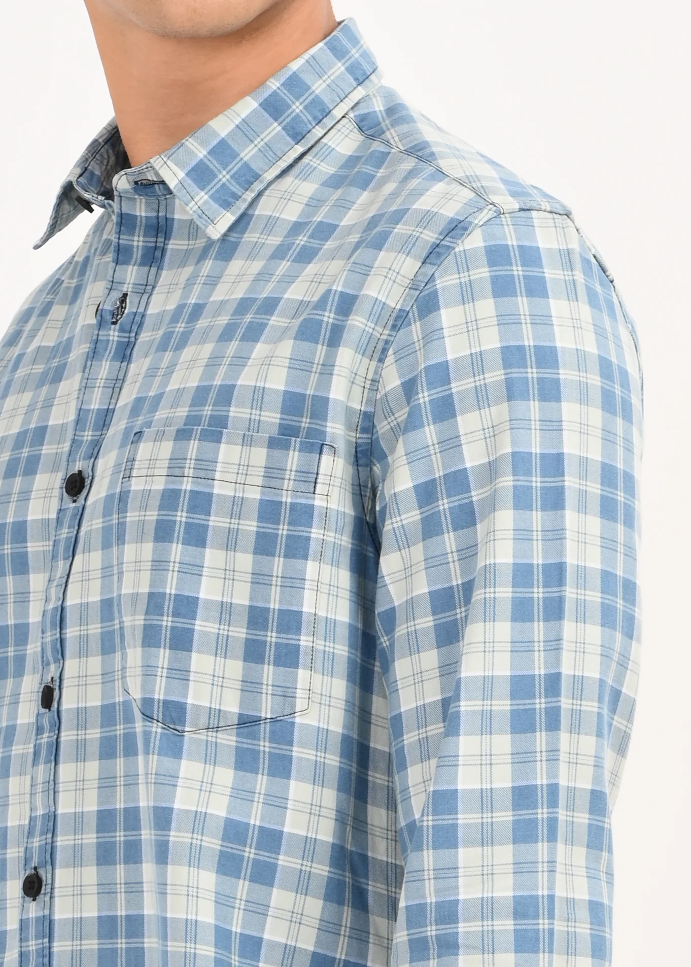 Men Indigo Dyed Checked Shirt - Image 3