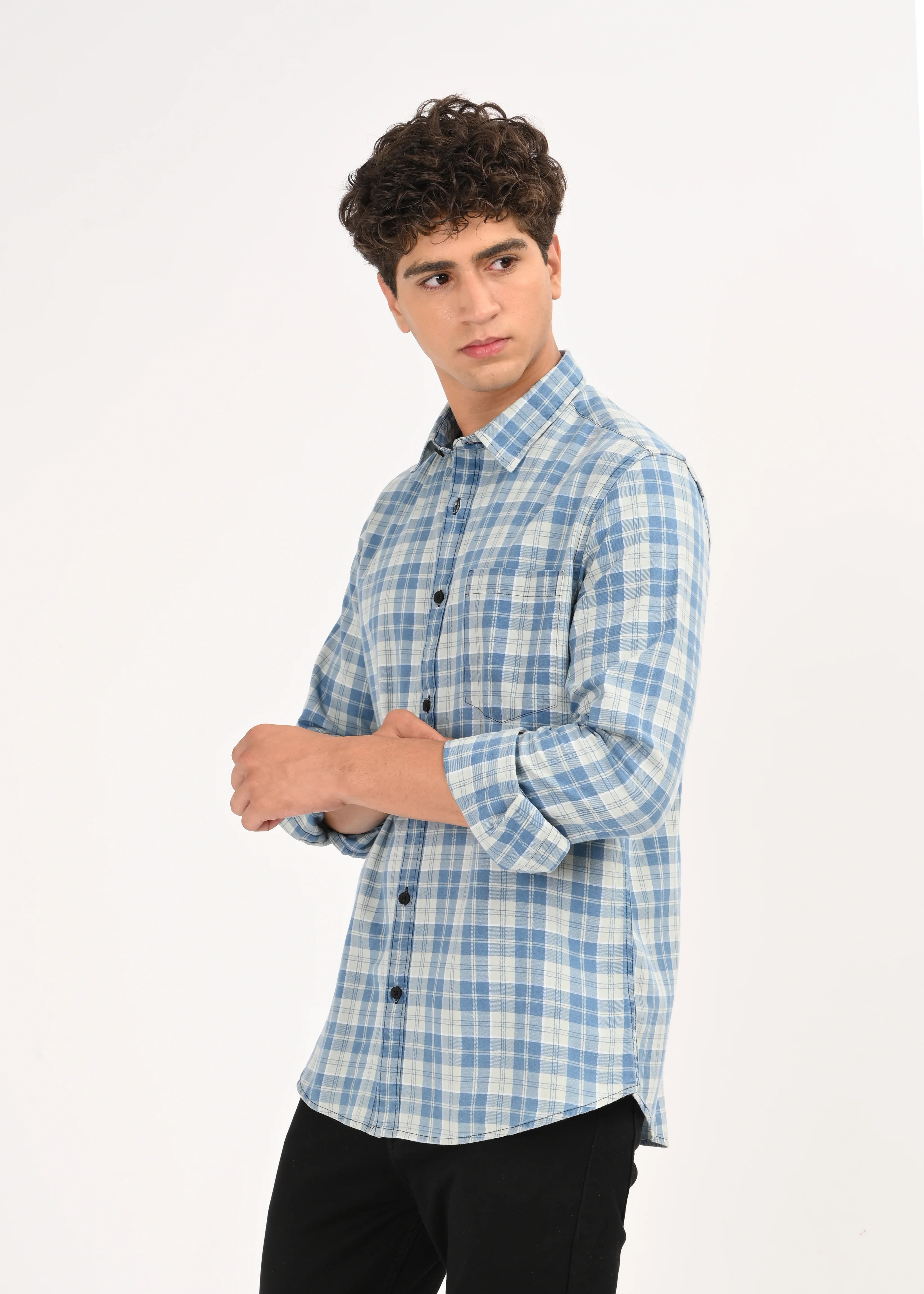 Men Indigo Dyed Checked Shirt - Image 4