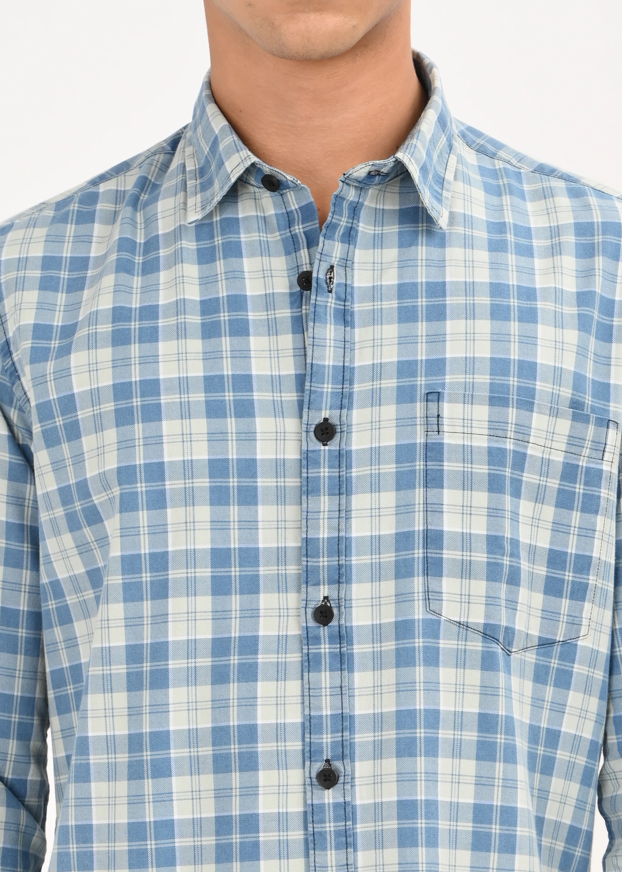 Men Indigo Dyed Checked Shirt - Image 6