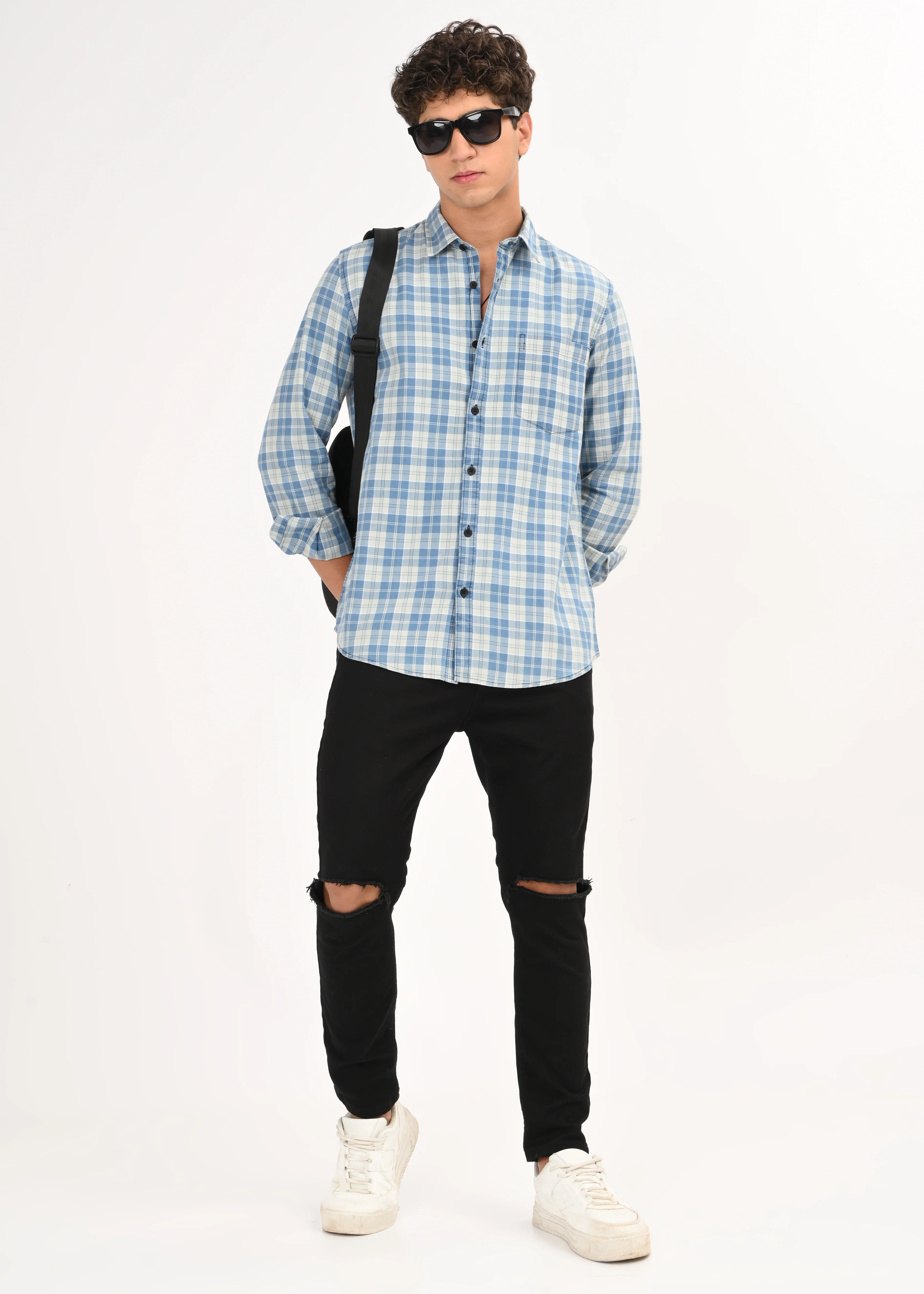 Men Indigo Dyed Checked Shirt - Image 7