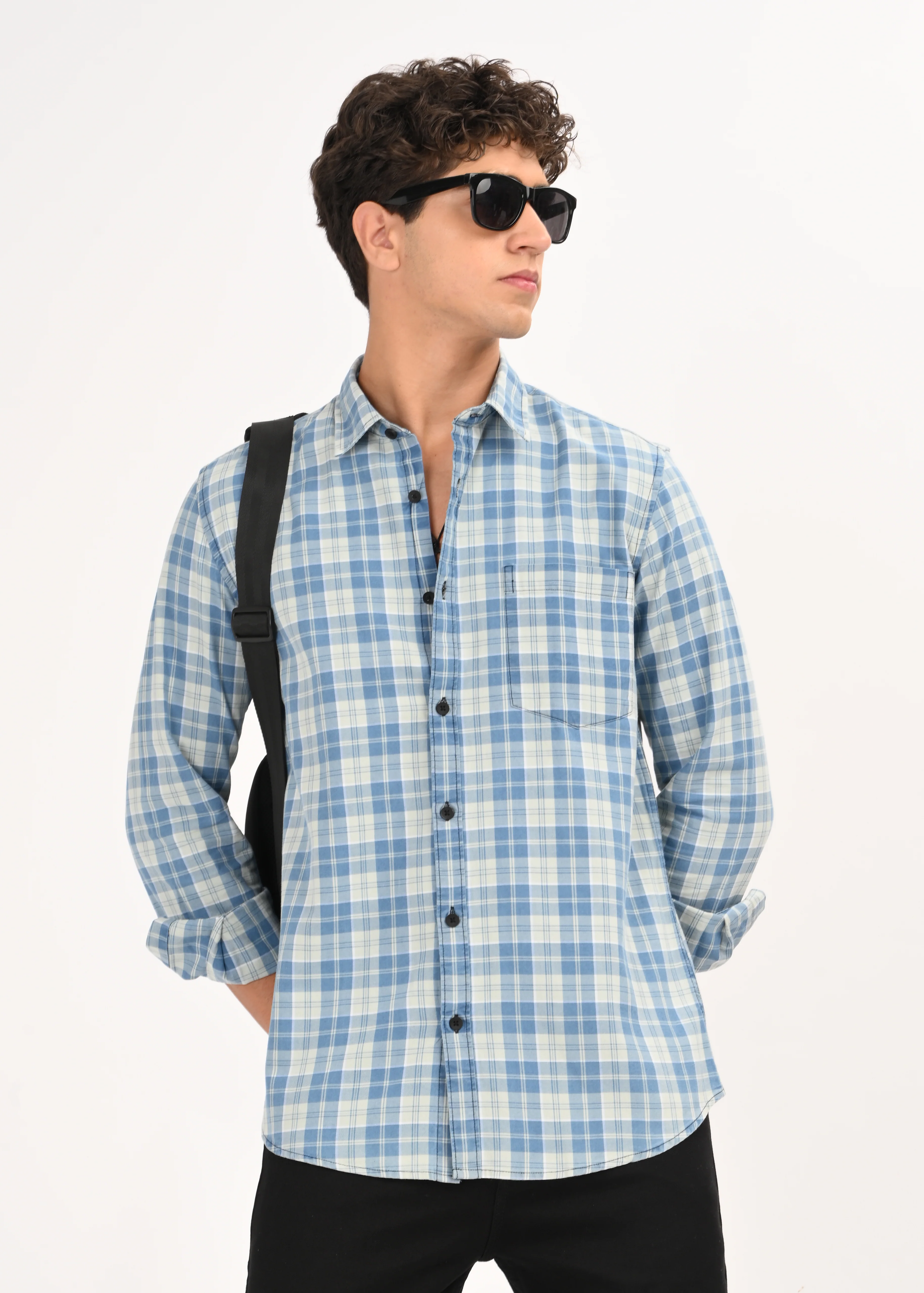 Men Indigo Dyed Checked Shirt - Image 8