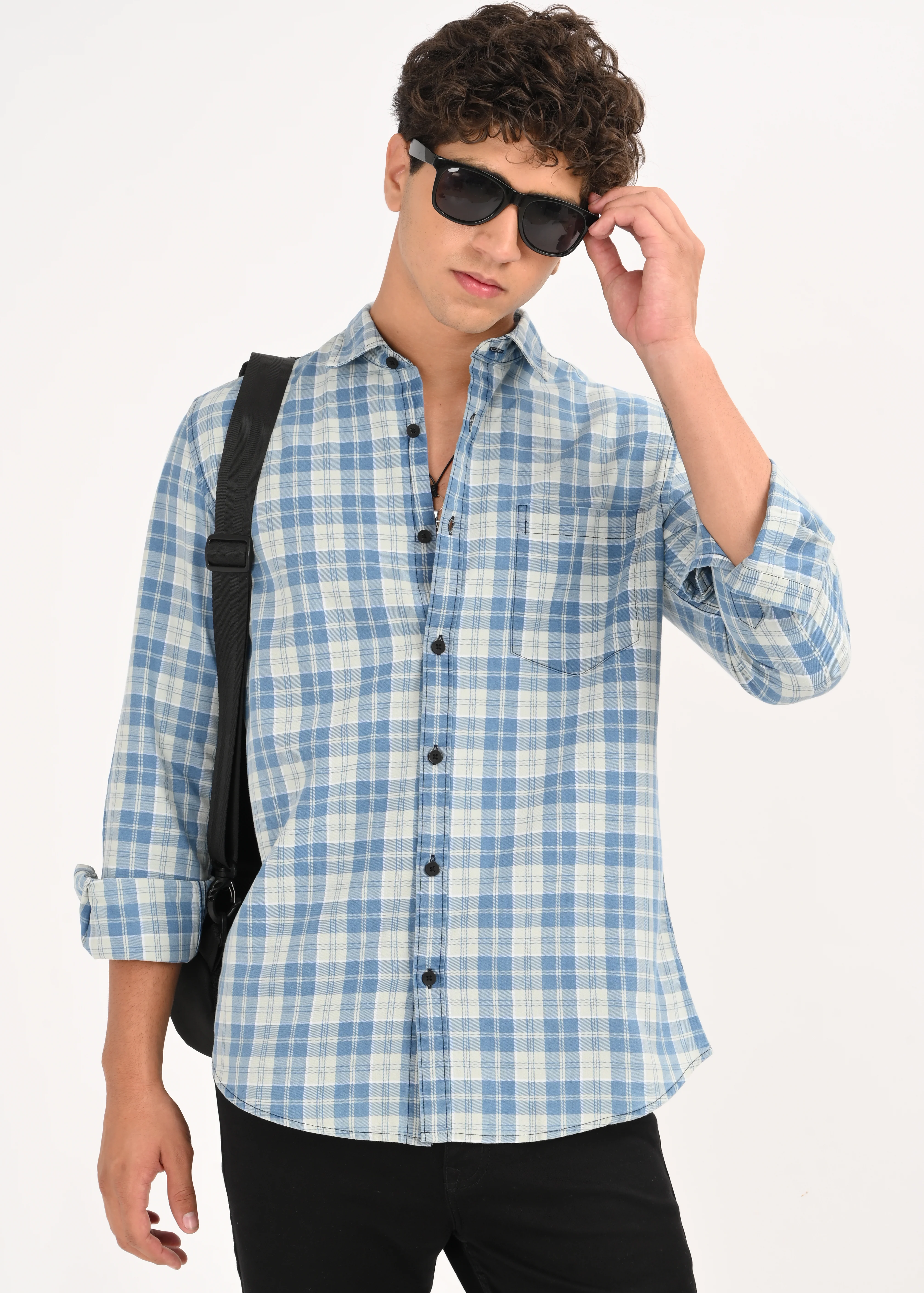 Men Indigo Dyed Checked Shirt - Image 9