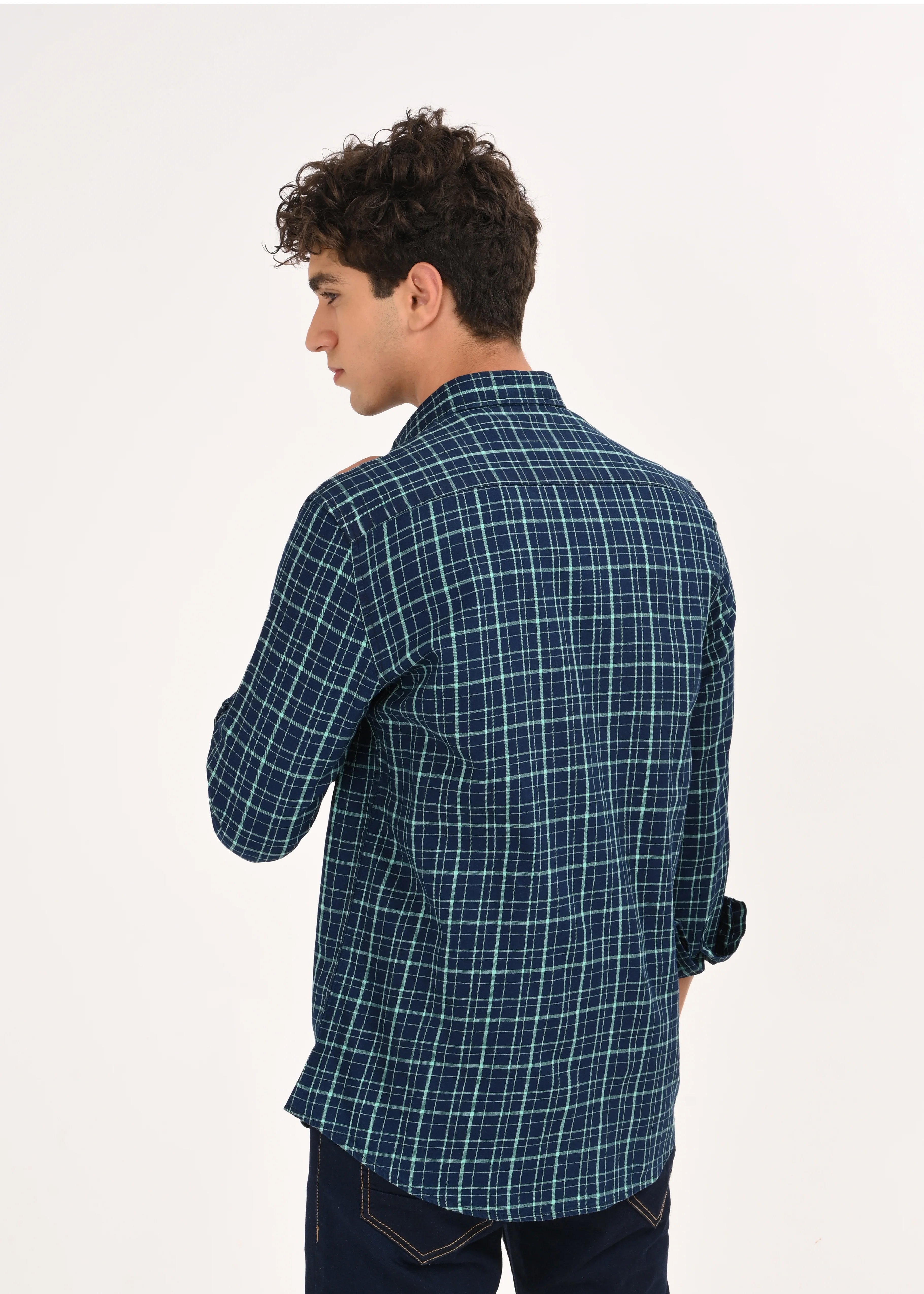Men Green Dyed Checked Shirt - Image 2