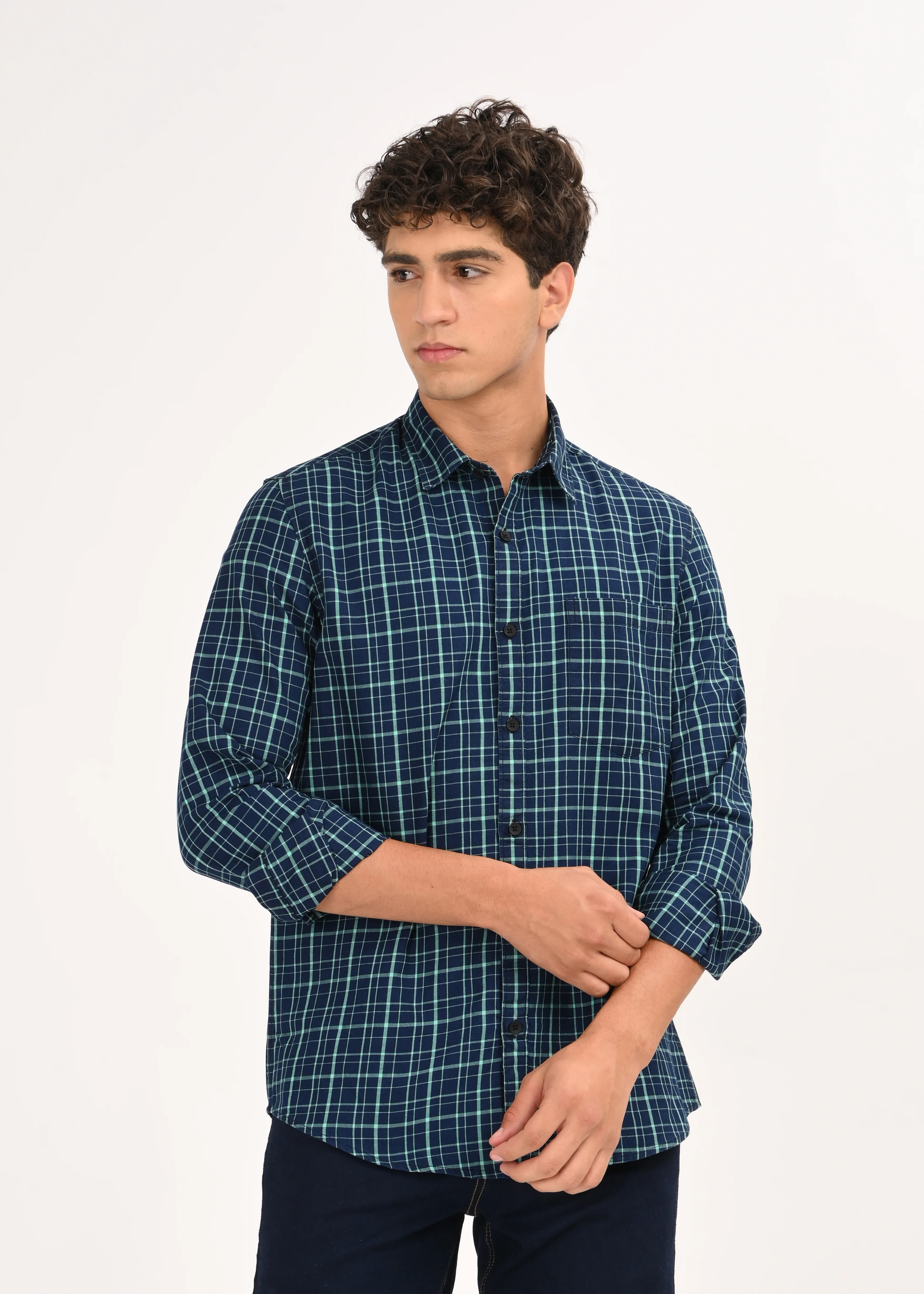 Men Green Dyed Checked Shirt - Image 3