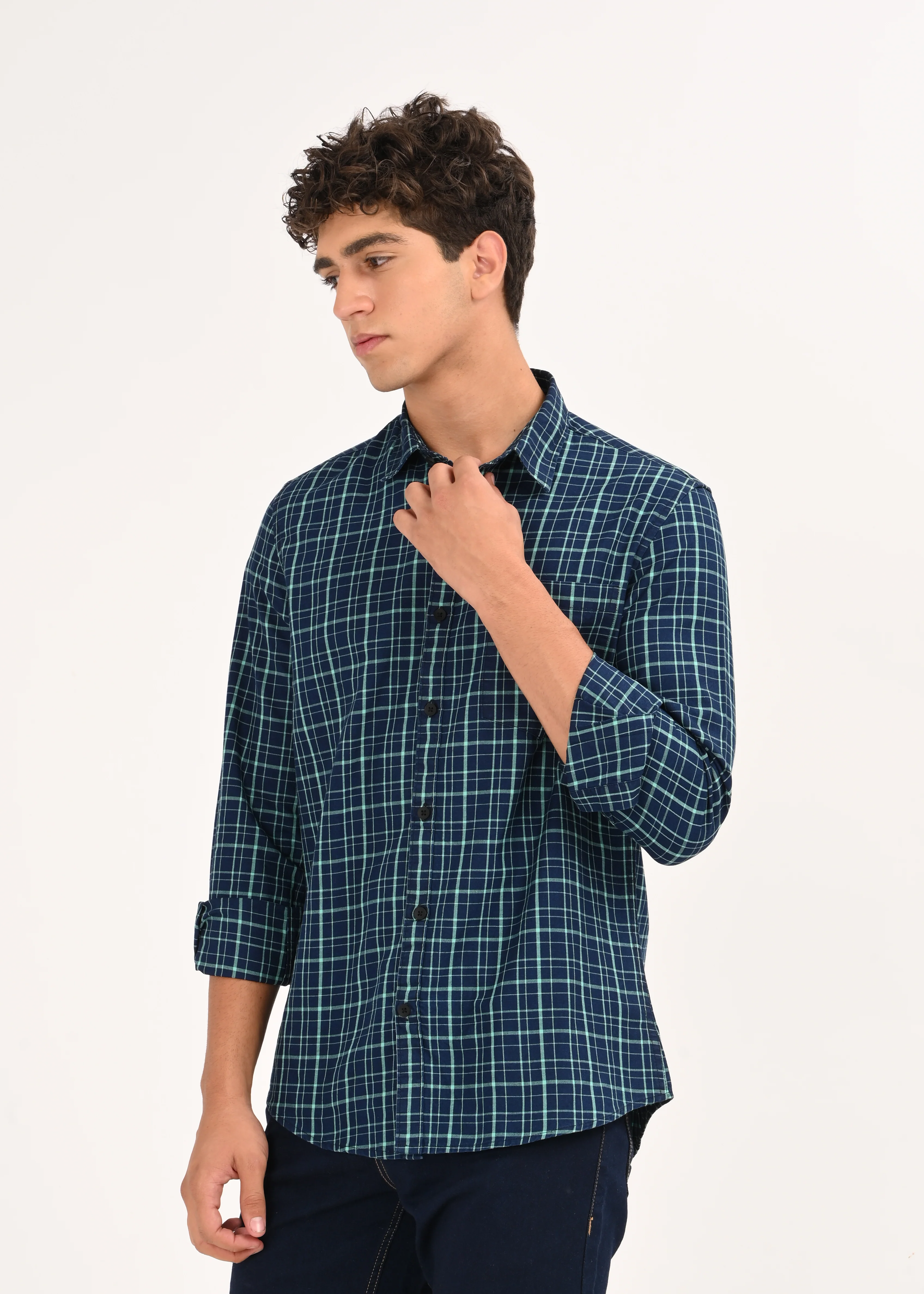 Men Green Dyed Checked Shirt - Image 5