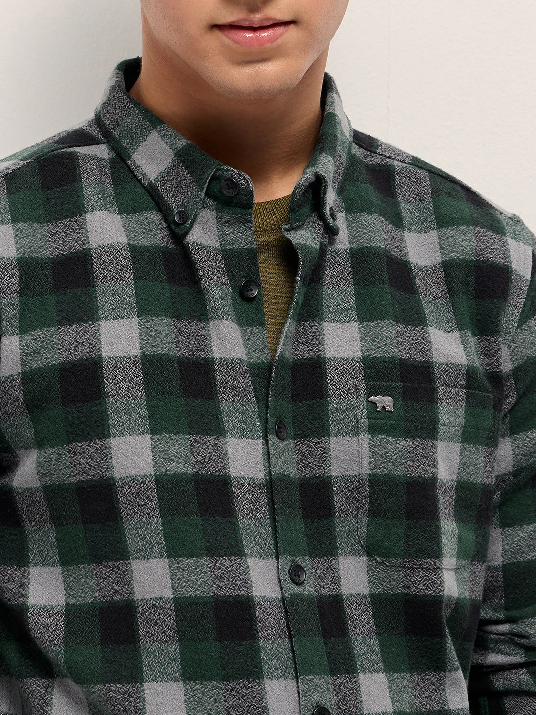 Men Green Flannel Check Slim Fit Casual Shirt - Image 5