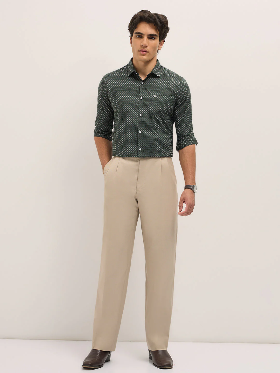 Men Green Geometric Printed Tailored Fit Formal Shirt - Image 4
