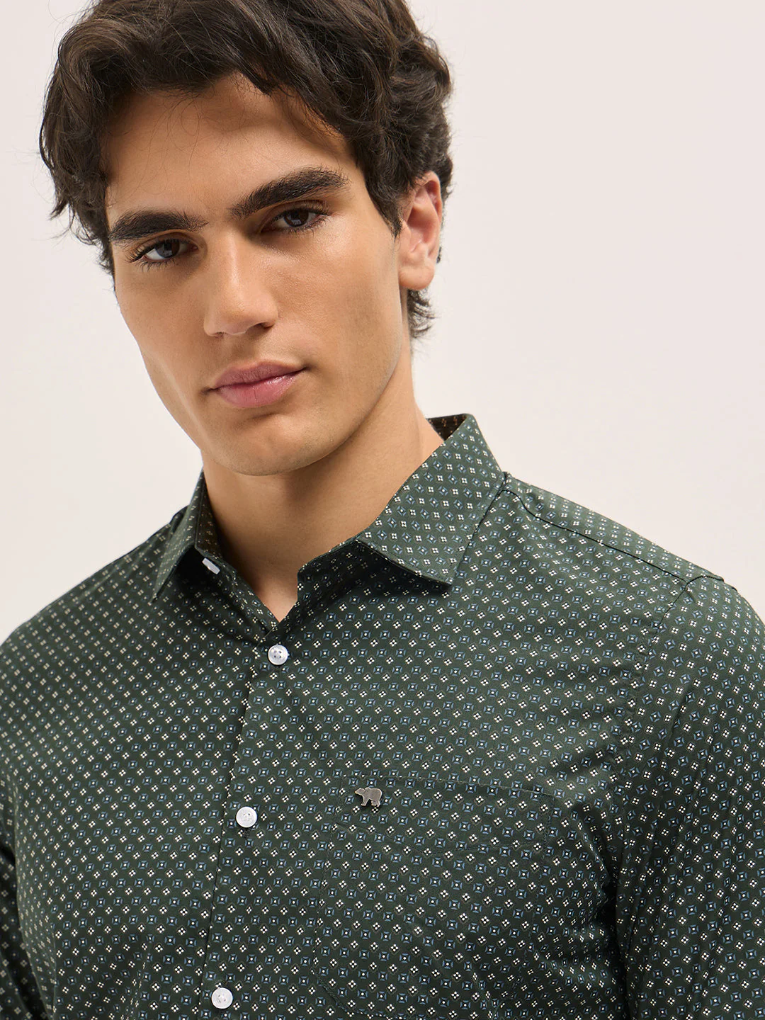 Men Green Geometric Printed Tailored Fit Formal Shirt - Image 5