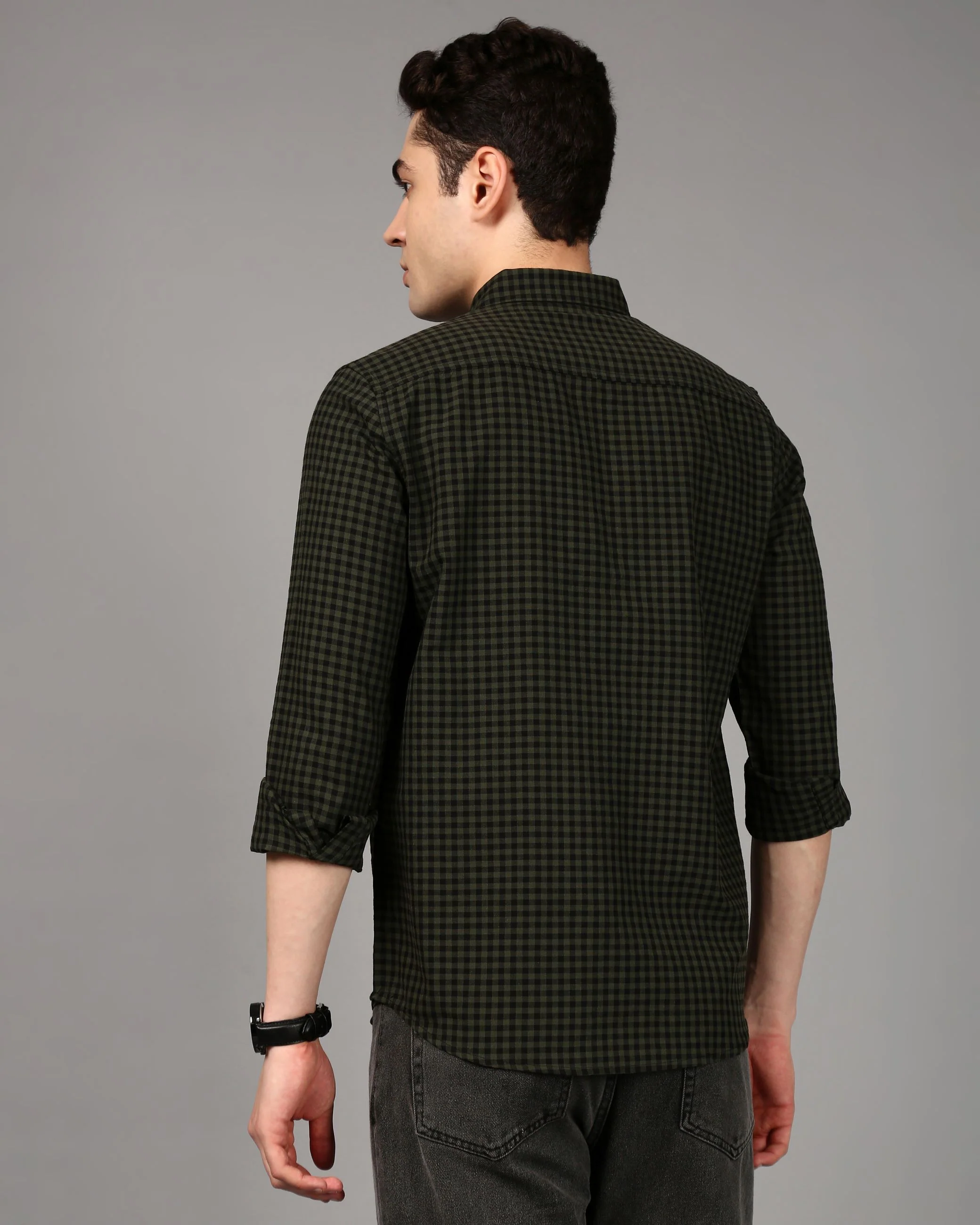 Men Green Gingham Checked Shirt - Image 2