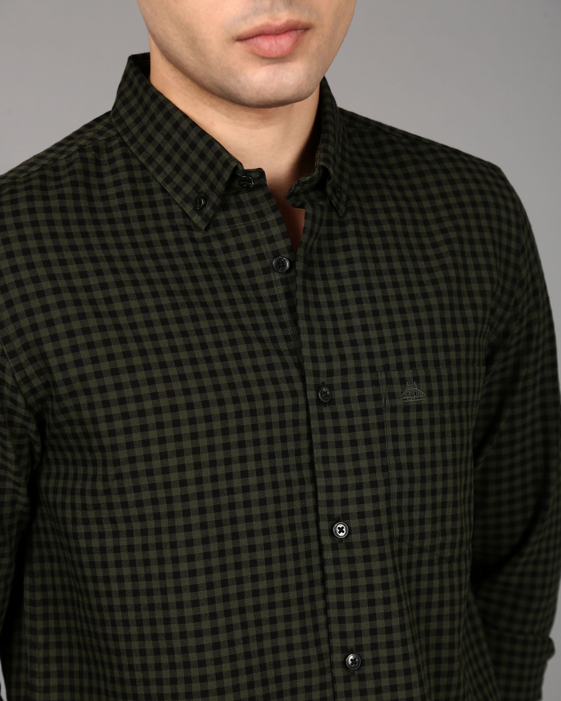 Men Green Gingham Checked Shirt - Image 3