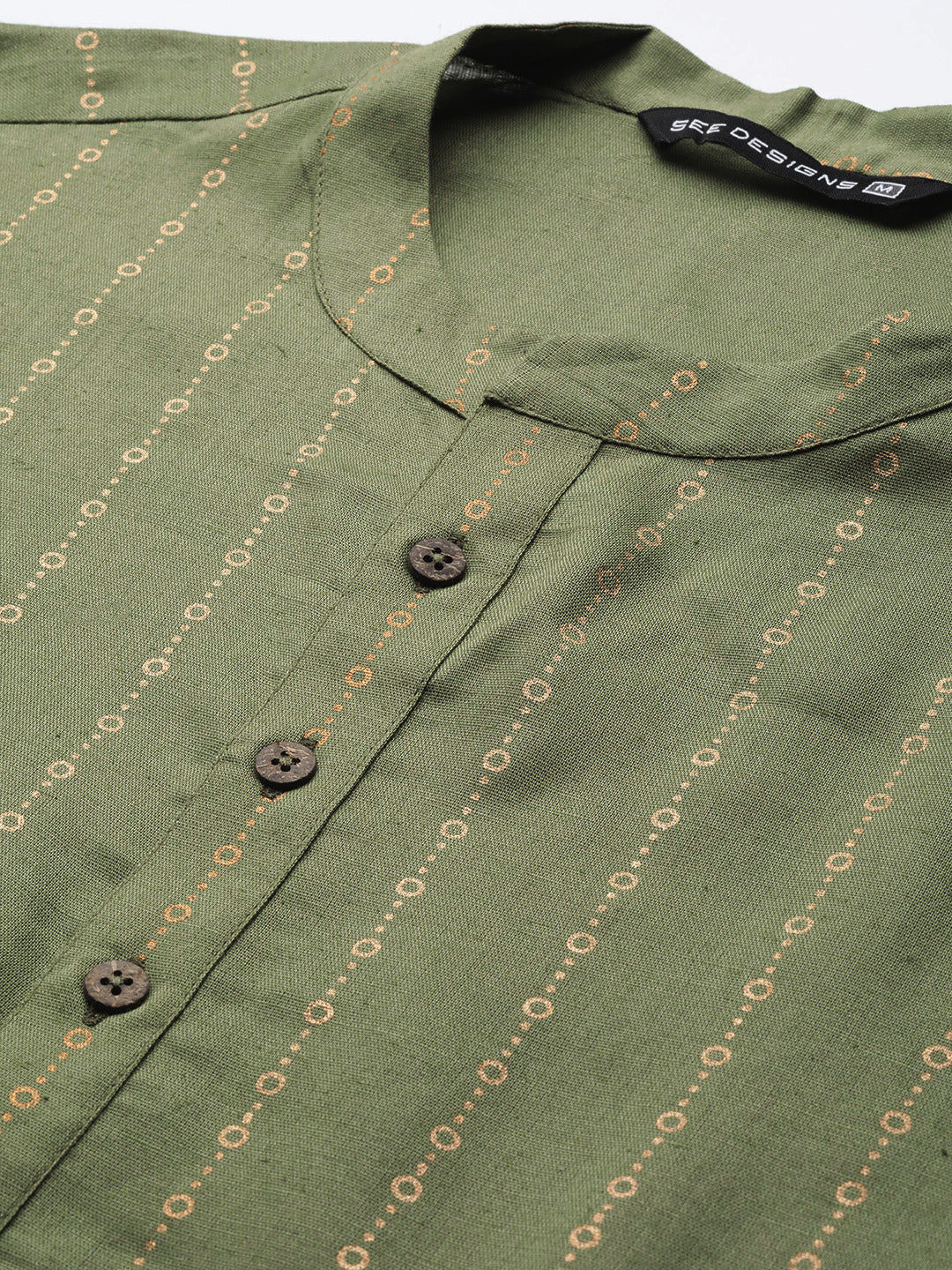 Men Green & Gold Stripe Printed Straight Kurta - Image 2