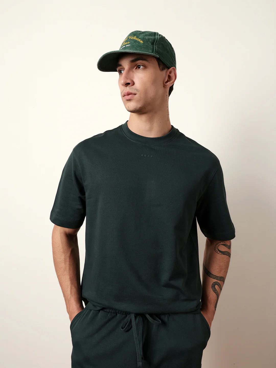 Men Green Half Sleeve Oversize T-Shirt