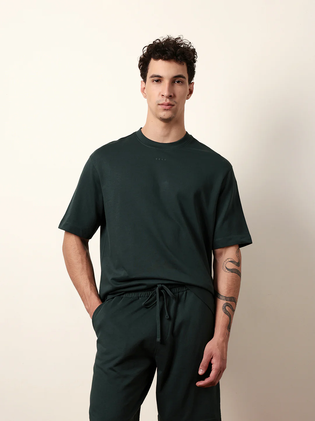 Men Green Half Sleeve Oversize T-Shirt - Image 3
