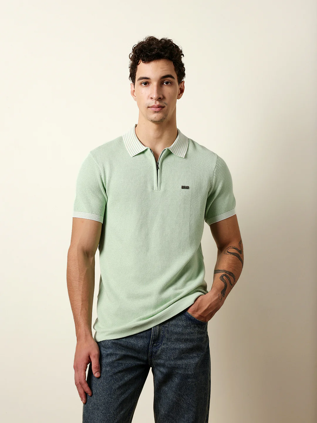 Men Green Half Sleeve Polo T-Shirt - Image 3