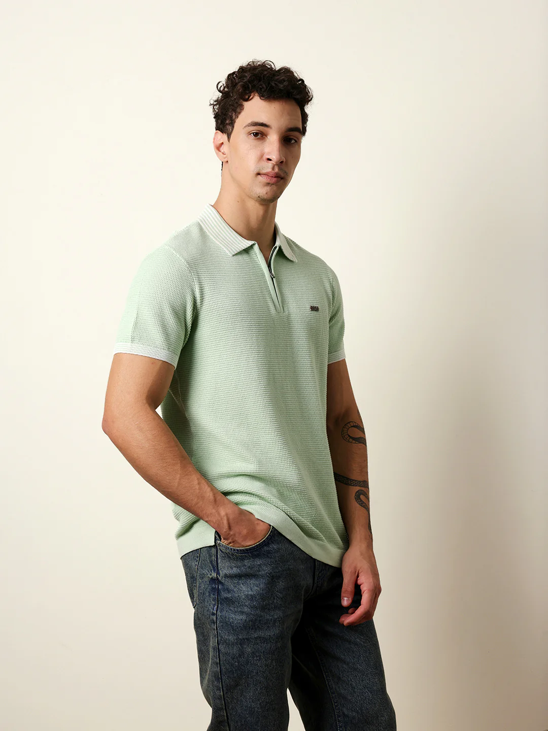 Men Green Half Sleeve Polo T-Shirt - Image 5