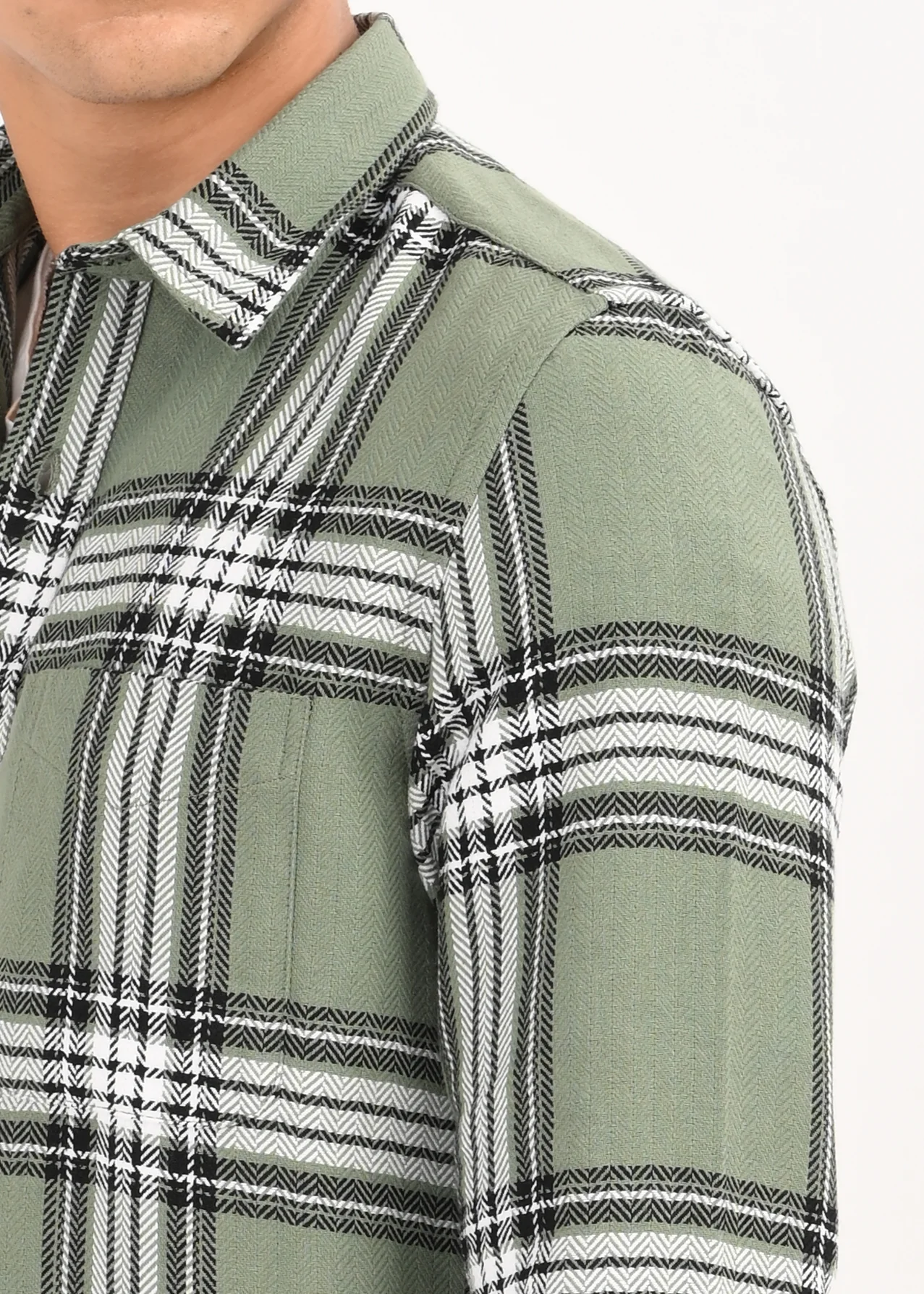 Men Green Herringbone Checked Shirt - Image 2