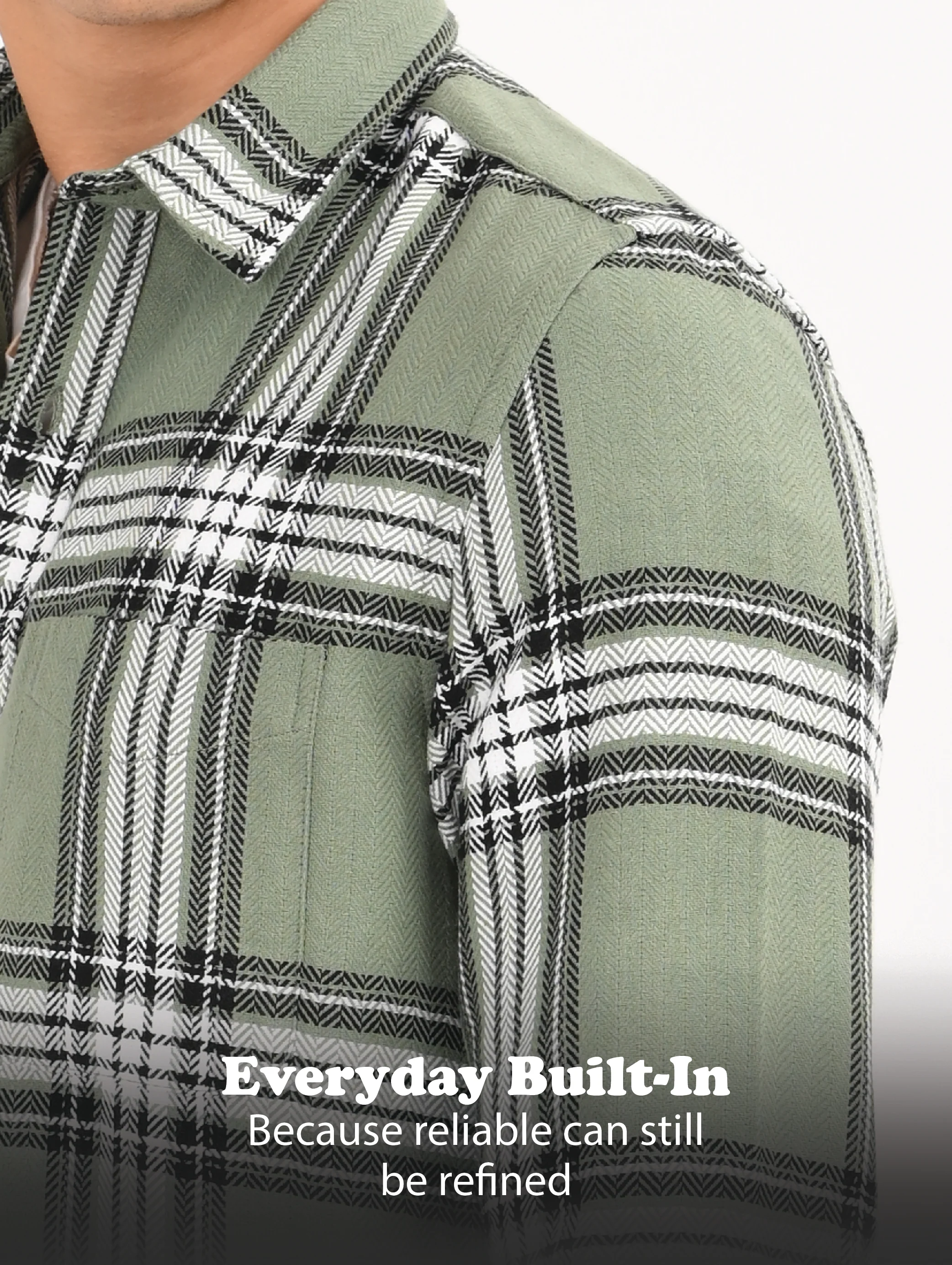 Men Green Herringbone Checked Shirt - Image 5