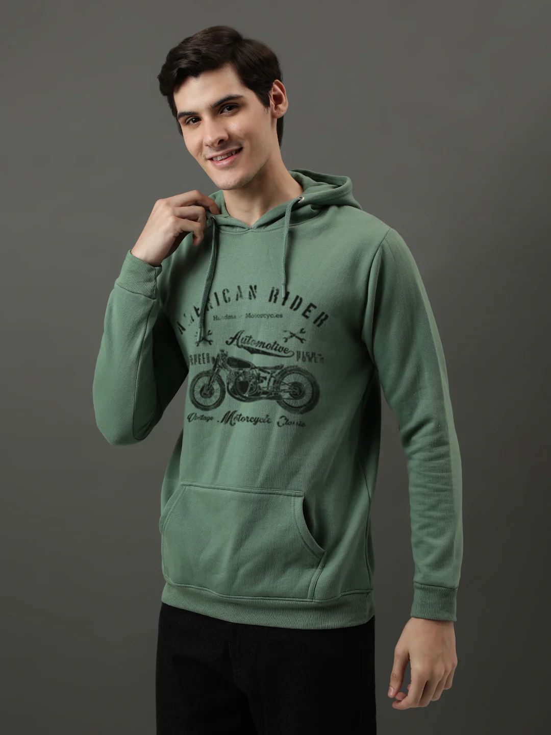 Men Green Printed Hoodie - Image 3