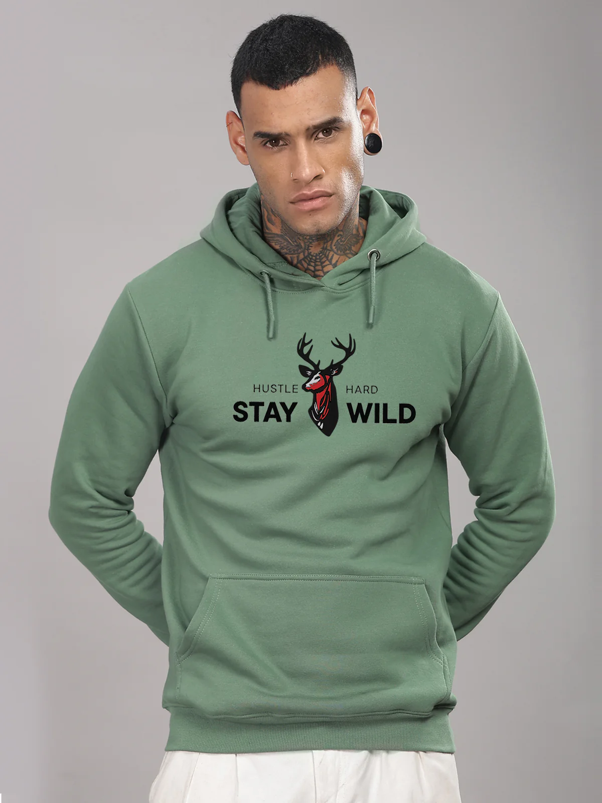 Men Green Printed Hoodie - Image 3