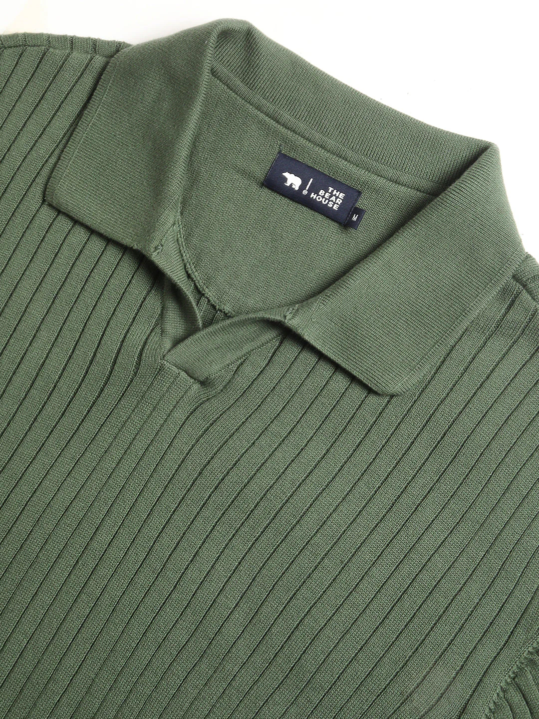 Men Green Knitted Regular Fit Polo Collar T-shirt - Image 2