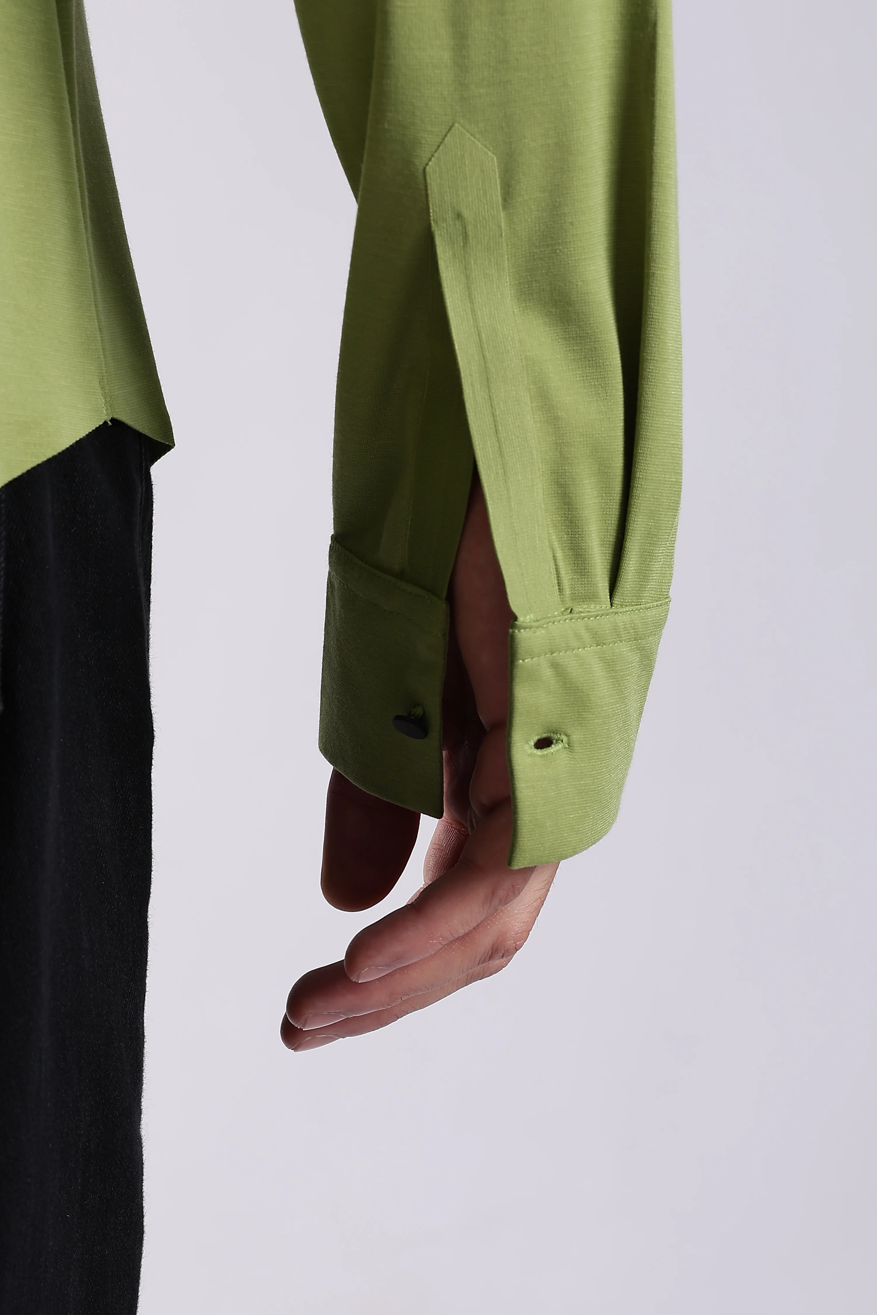 Men Green Knitted Slim Fit Shirt - Image 11