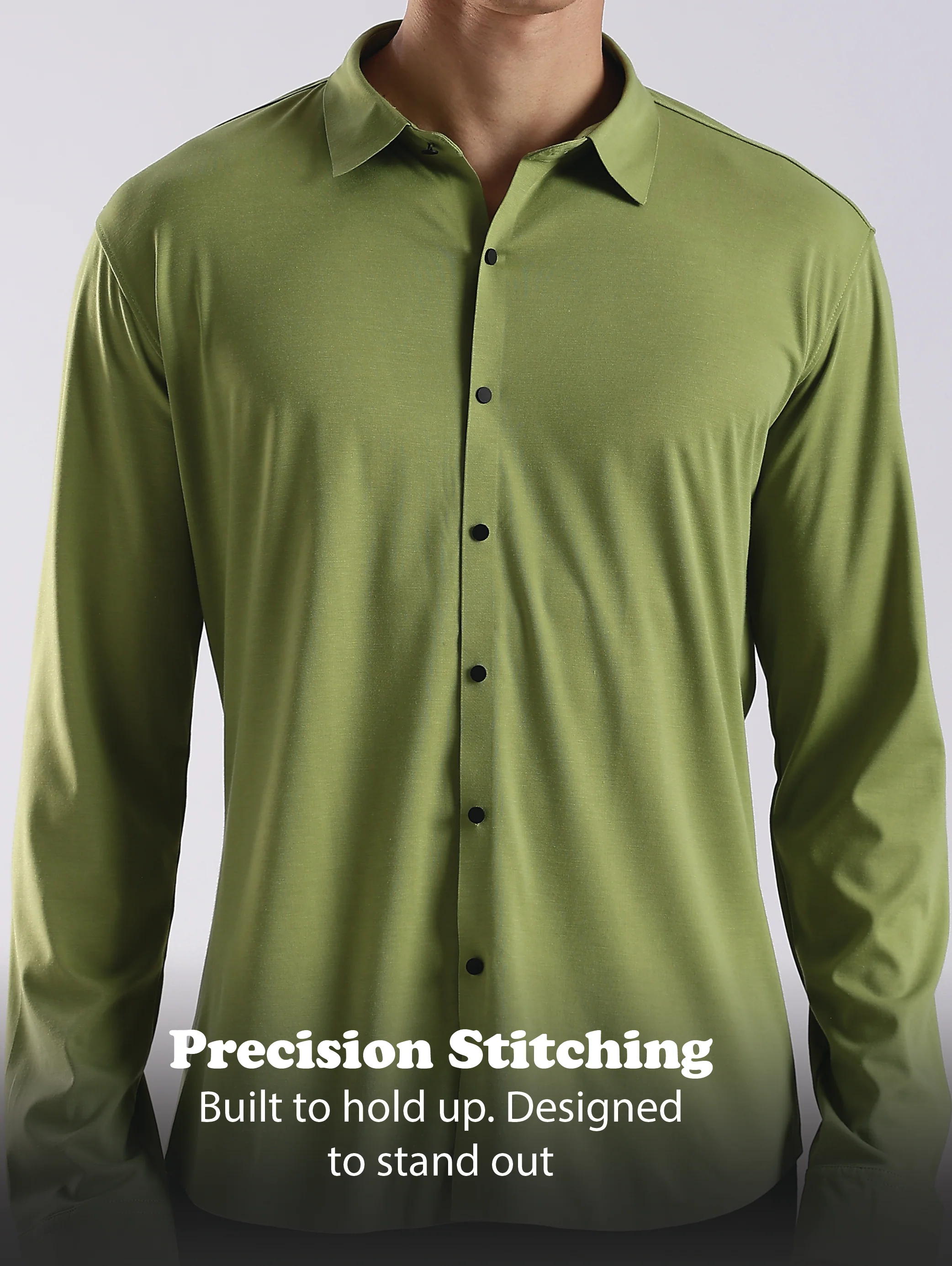Men Green Knitted Slim Fit Shirt - Image 12