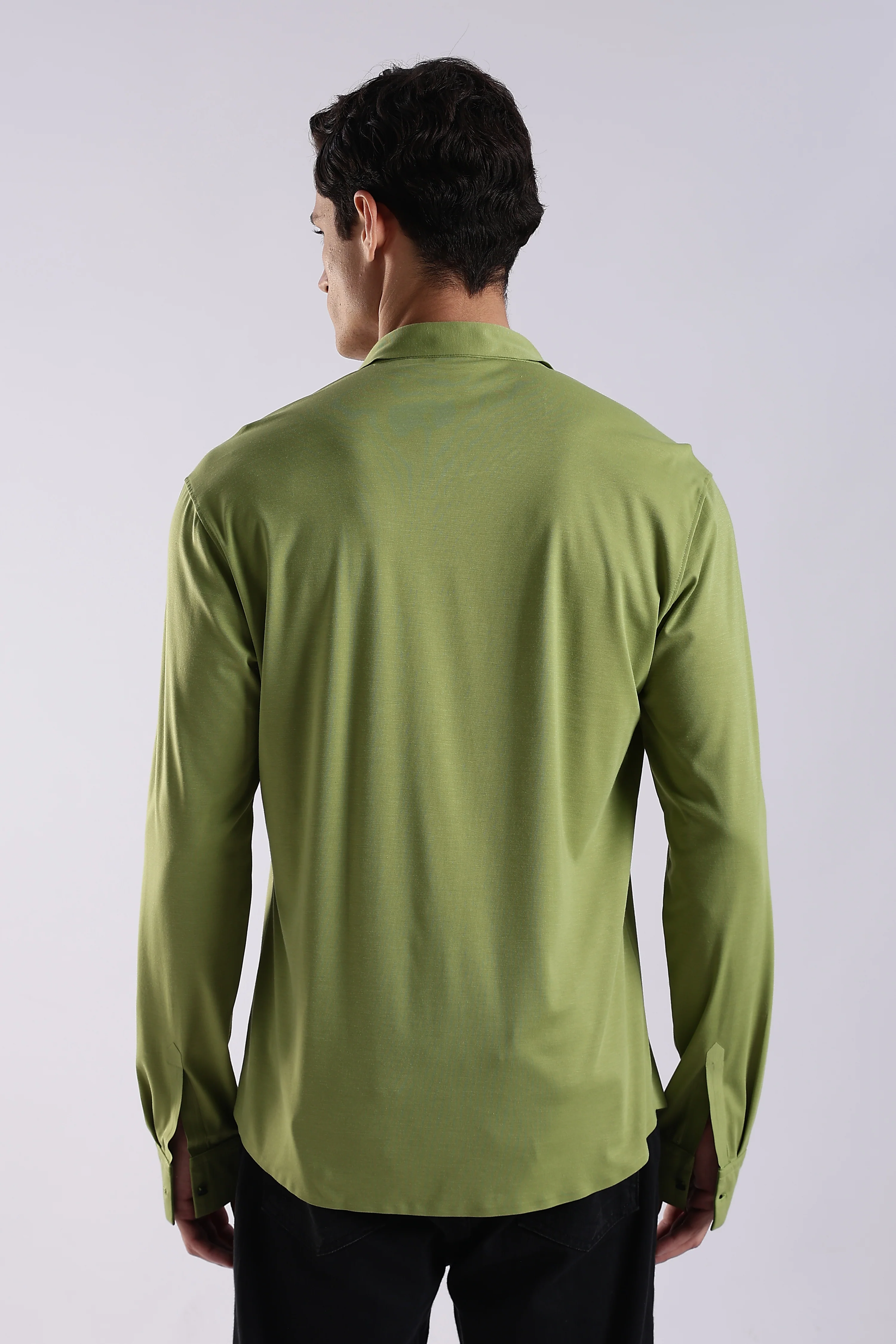 Men Green Knitted Slim Fit Shirt - Image 2