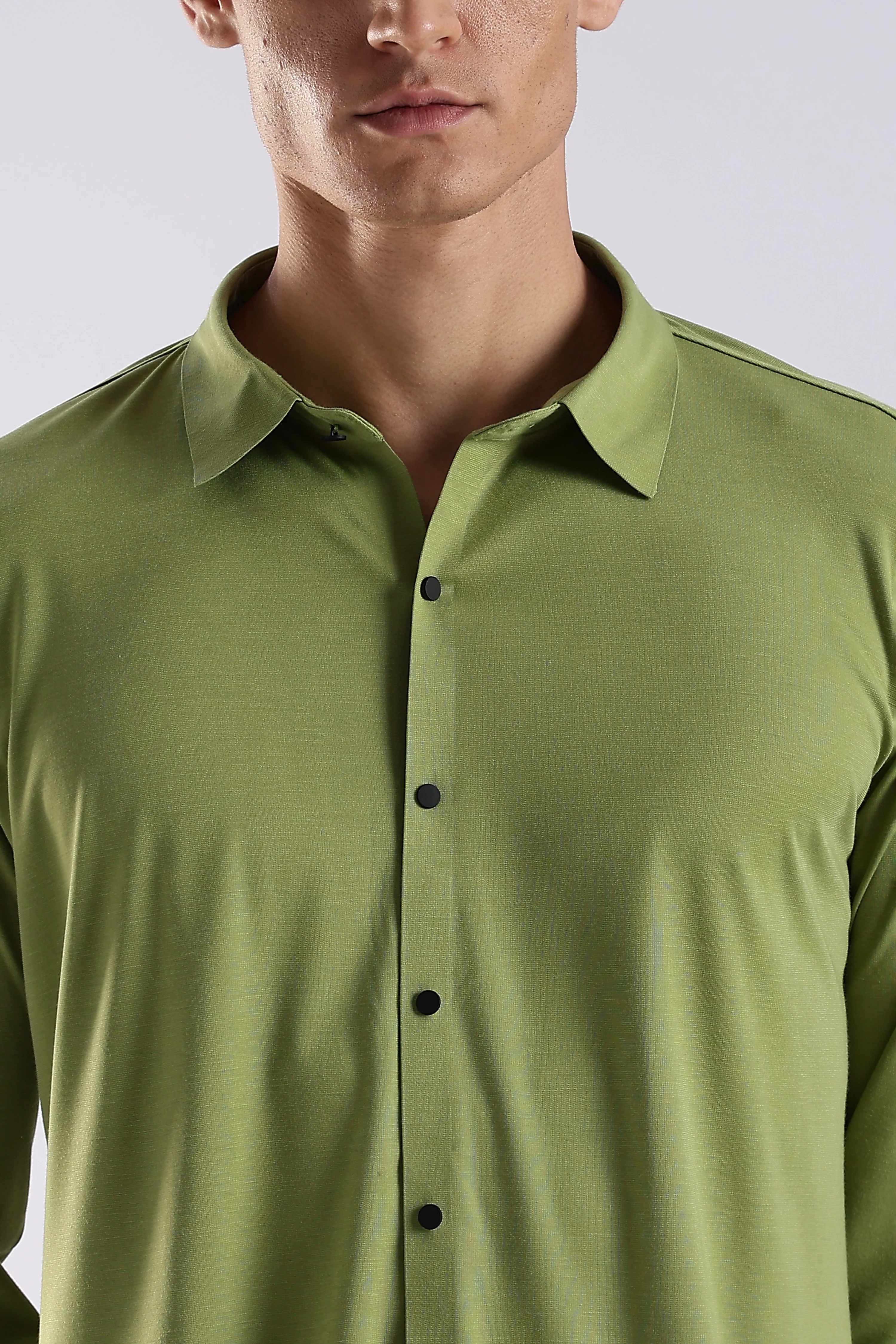 Men Green Knitted Slim Fit Shirt - Image 5