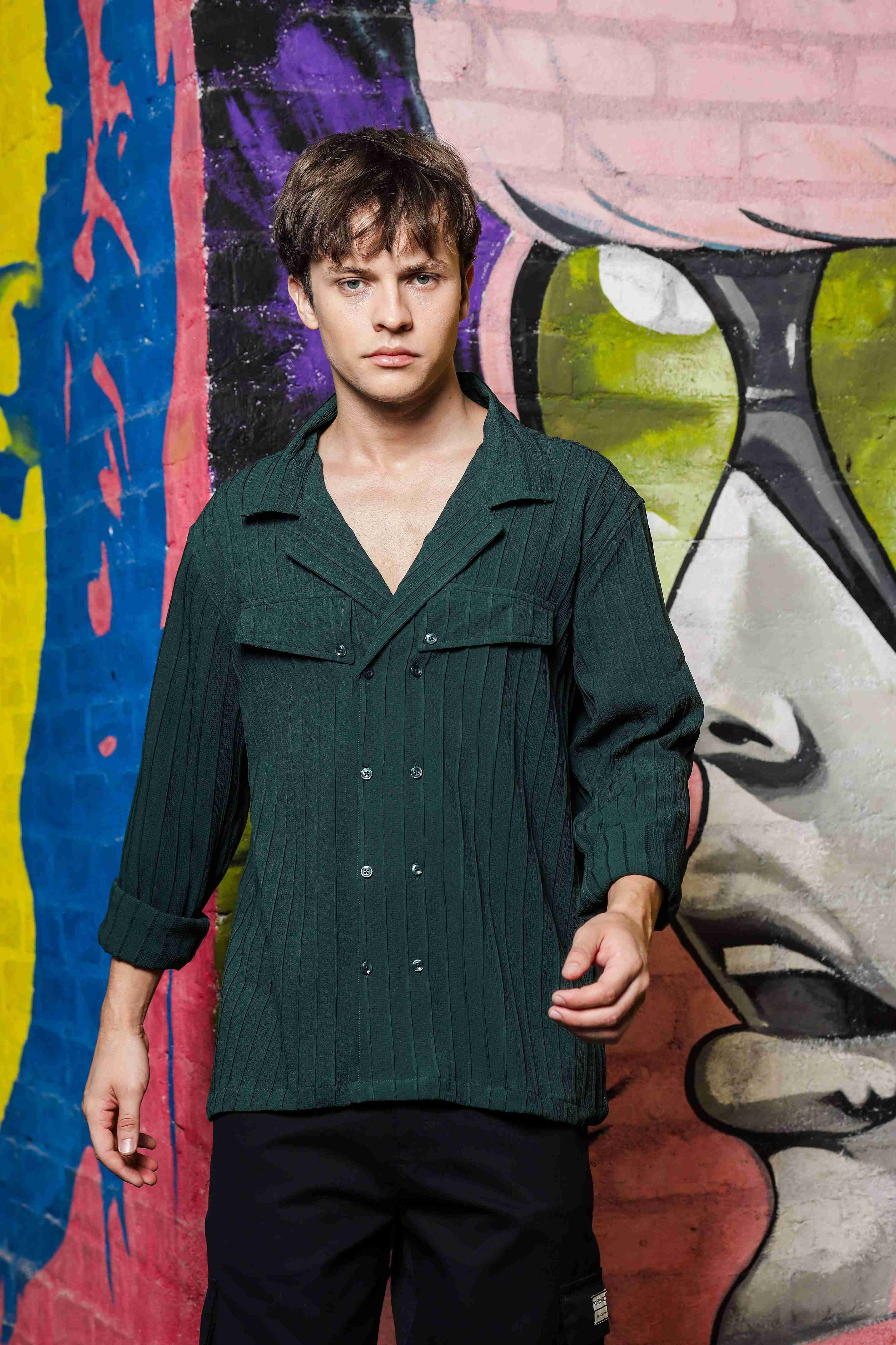 Men Green Korean Shirt - Image 2