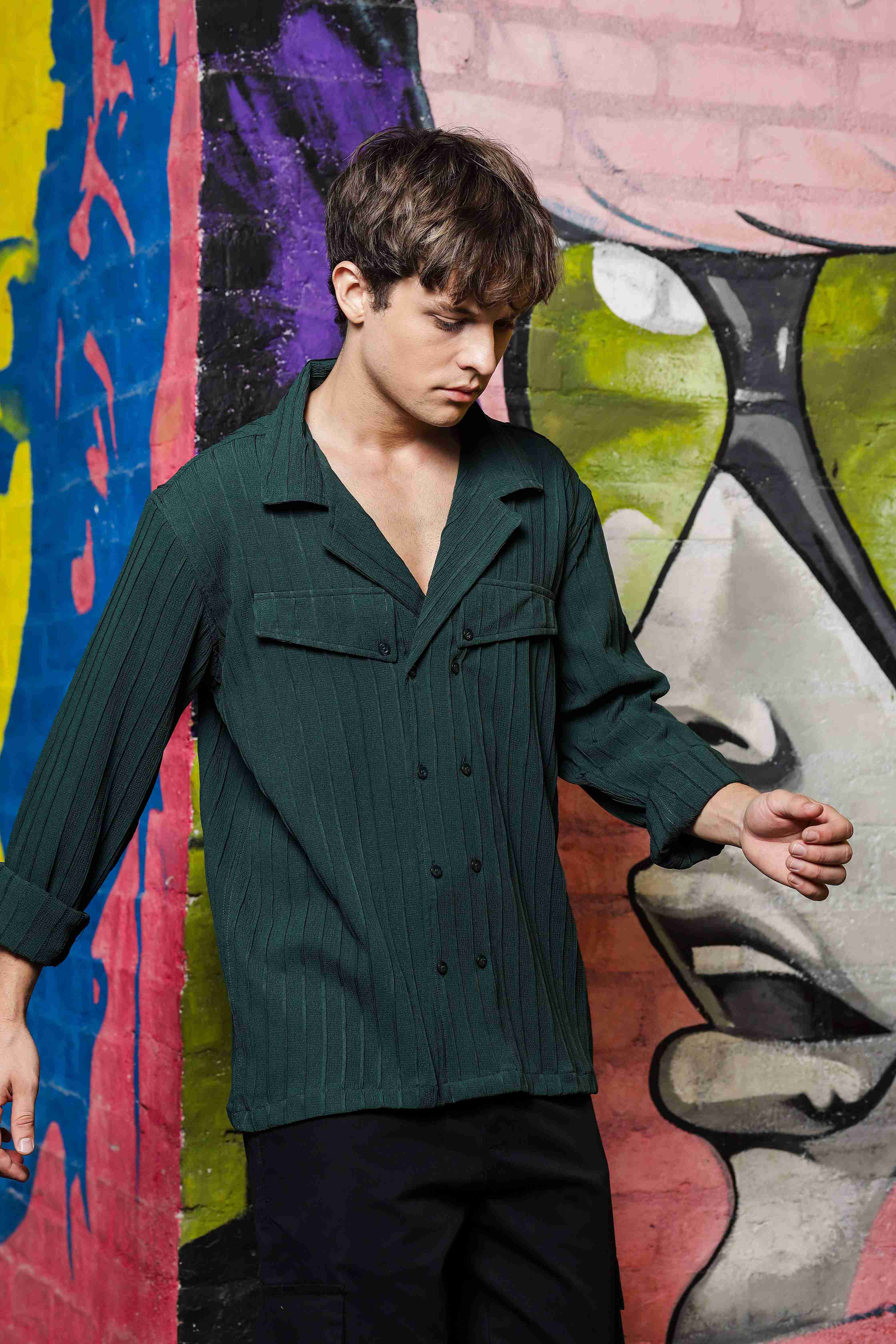 Men Green Korean Shirt - Image 3