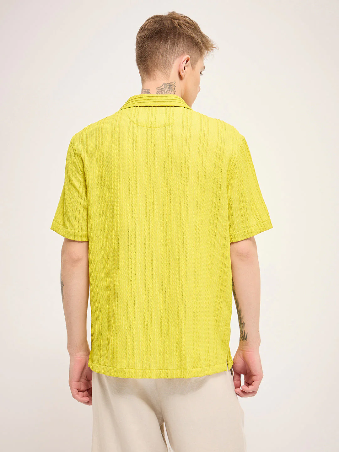 Men Green Lime Self Design Regular Fit Casual Shirt - Image 2