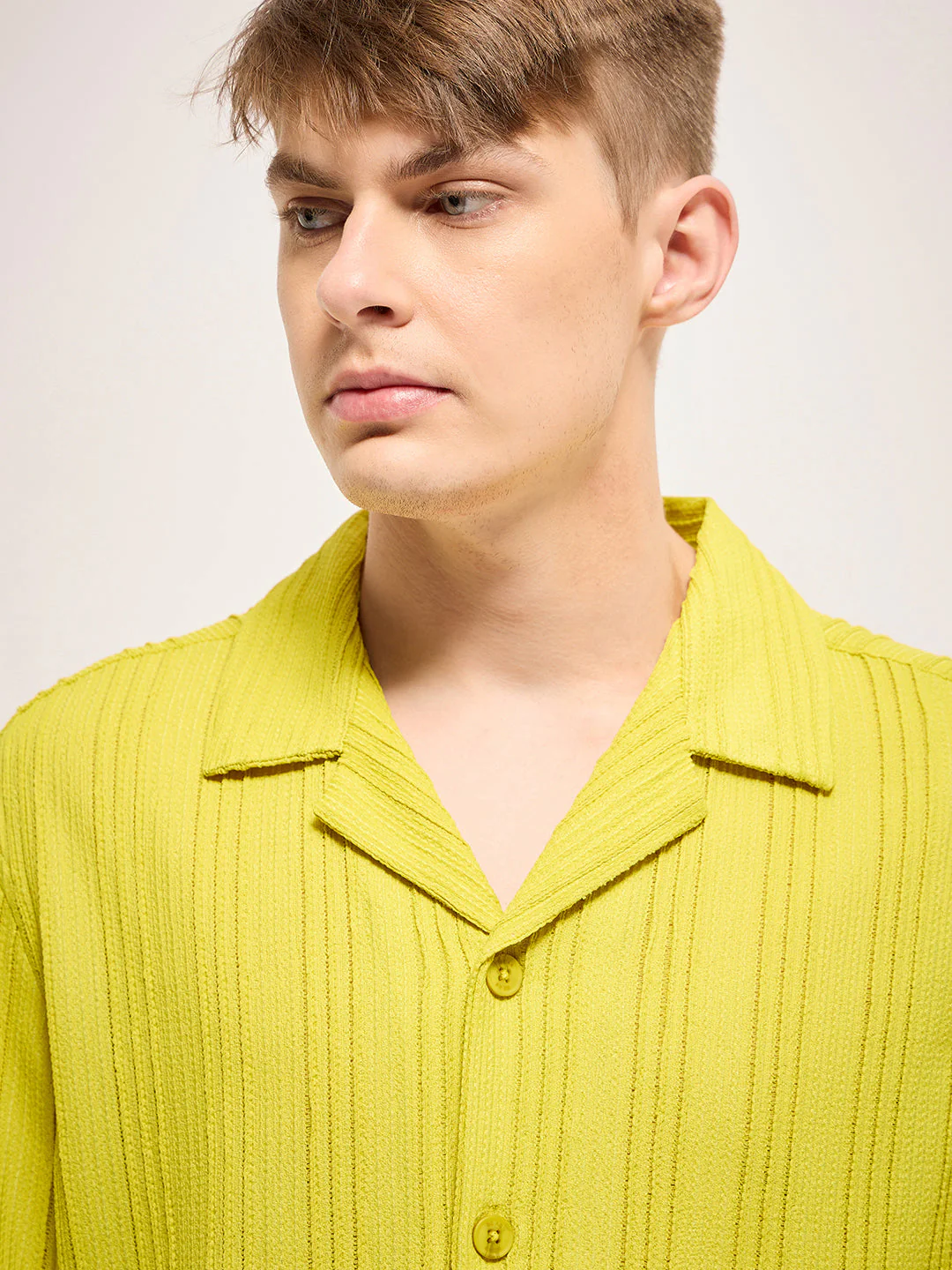 Men Green Lime Self Design Regular Fit Casual Shirt - Image 4