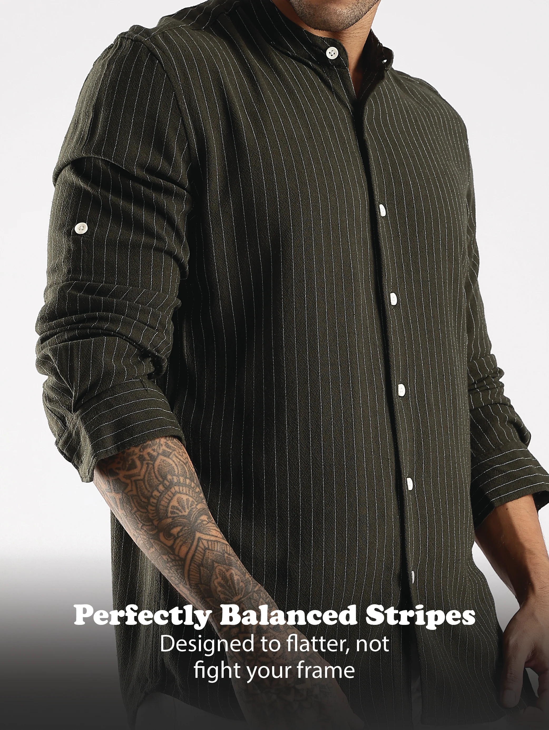 Men Green Linen Blend Striped Shirt - Image 11