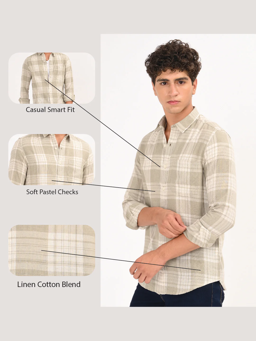 Men Green Linen Cotton Checked Shirt - Image 10