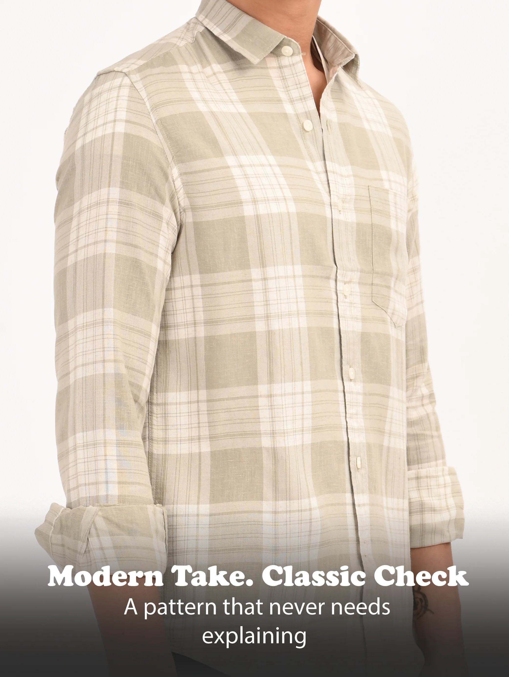 Men Green Linen Cotton Checked Shirt - Image 7