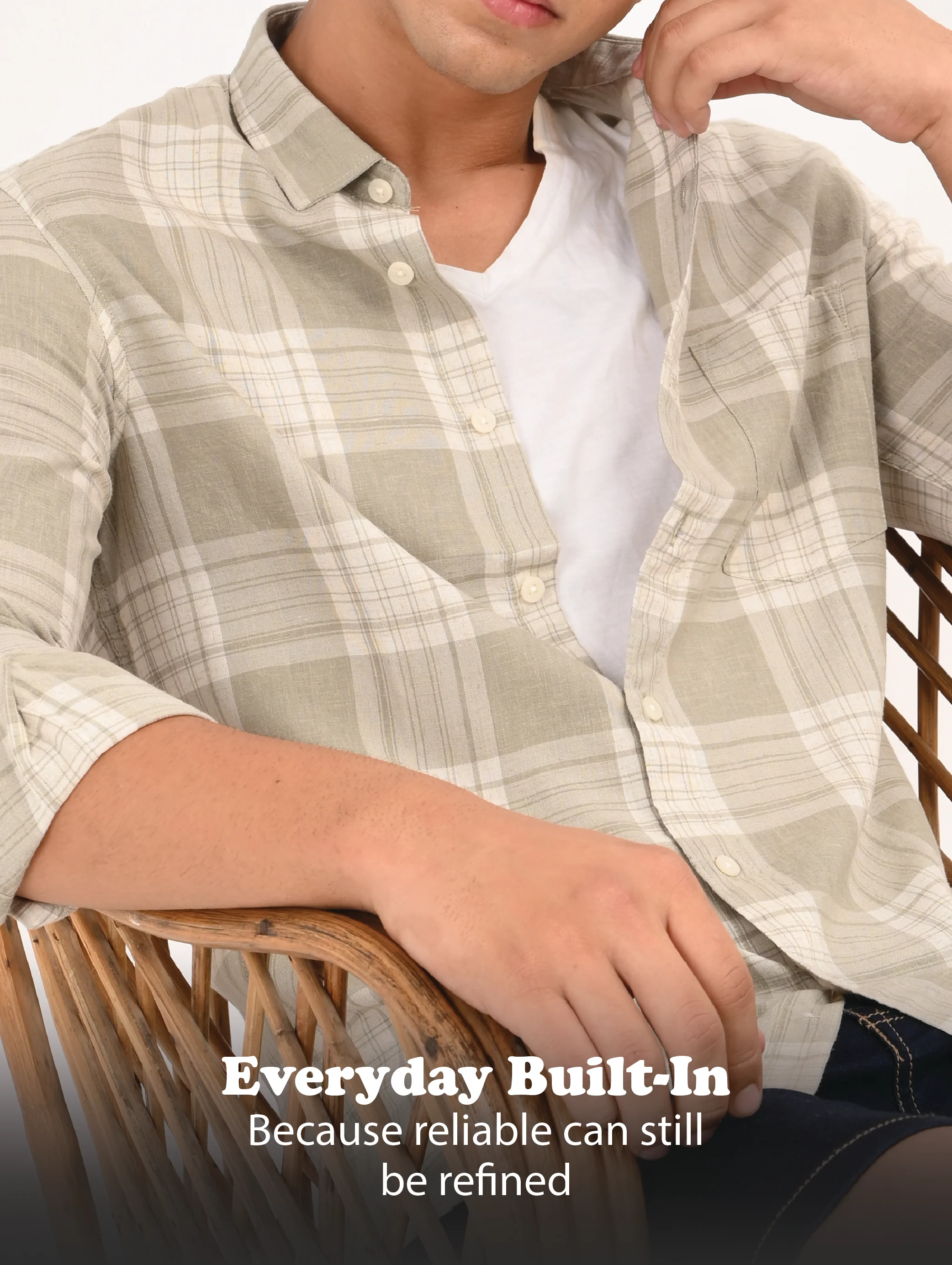 Men Green Linen Cotton Checked Shirt - Image 9