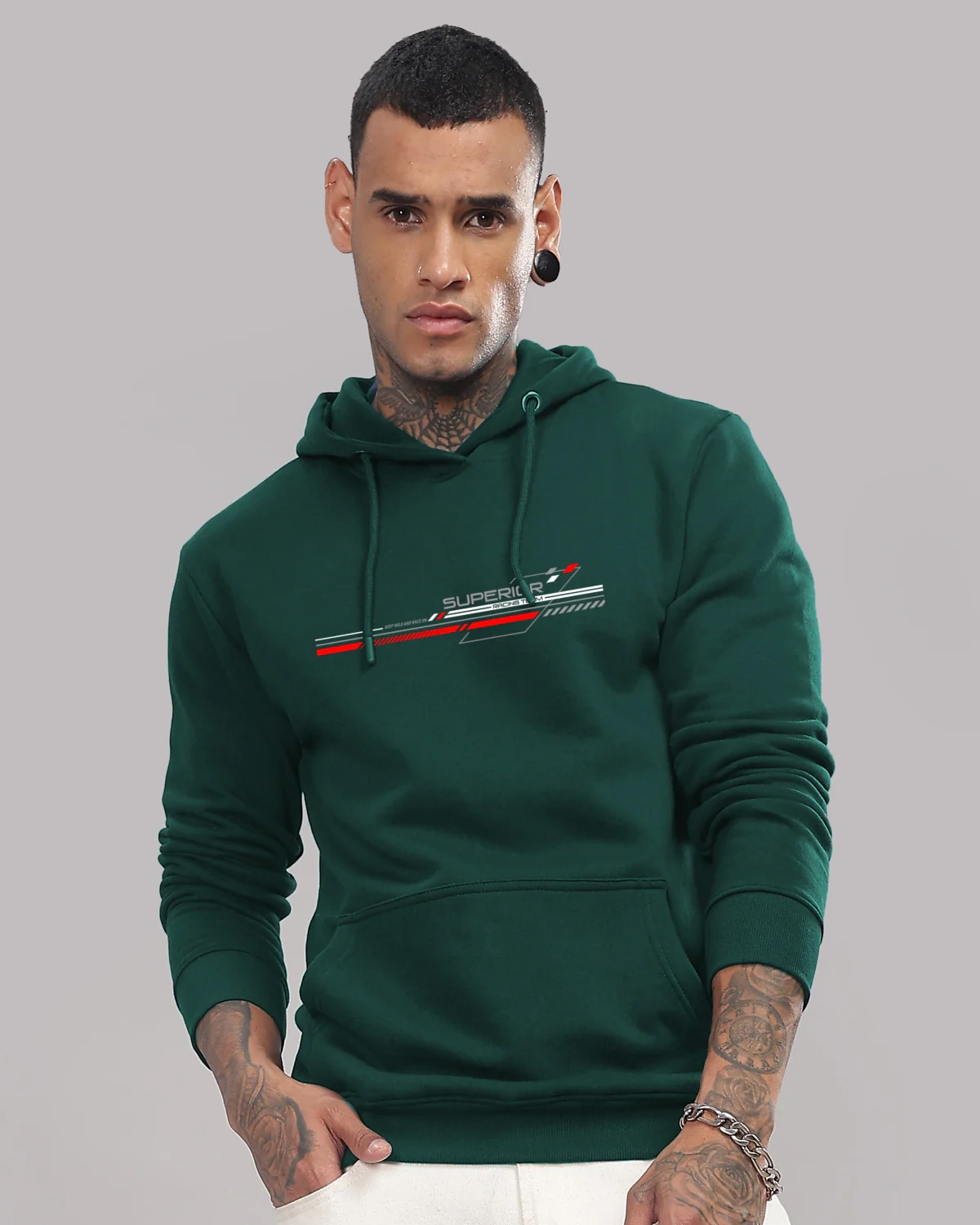 Men Green Long Lasting Printed Hoodie - Image 2