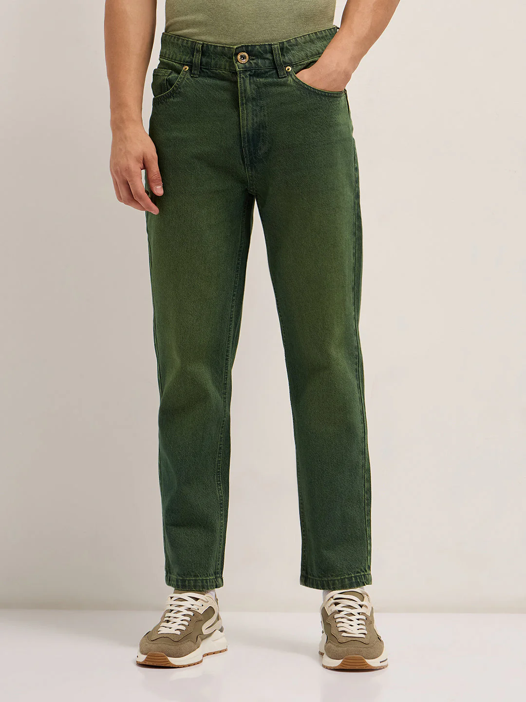 Men Green Mid-Rise Straight Fit Jeans - Image 5