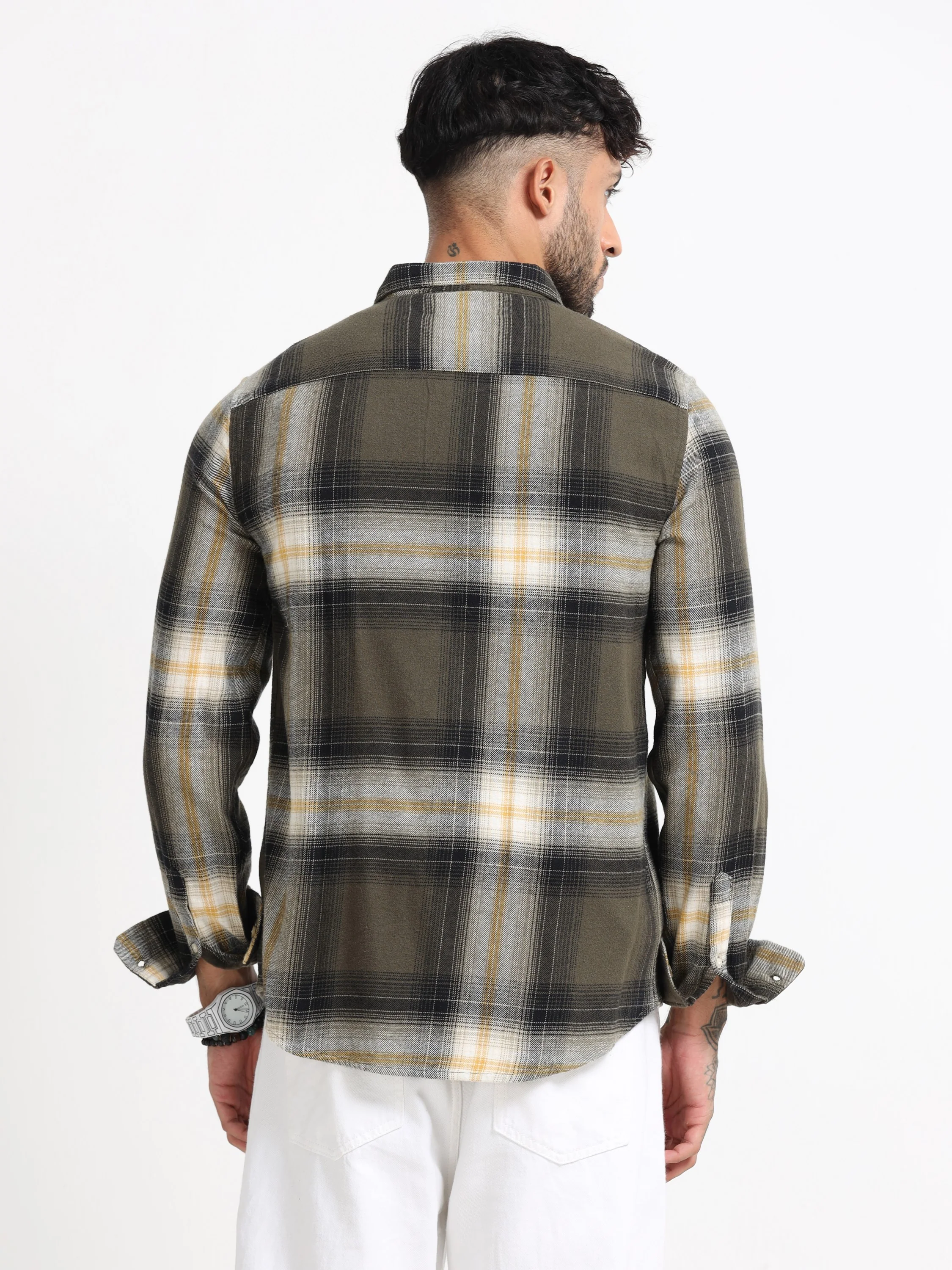 Men Green Multi Check Shirt - Image 3
