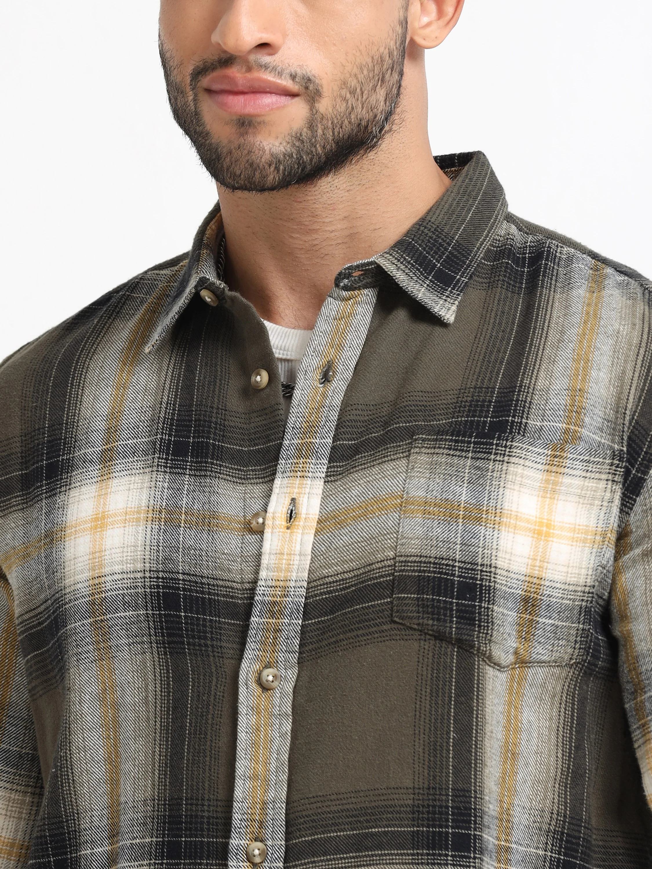 Men Green Multi Check Shirt - Image 5