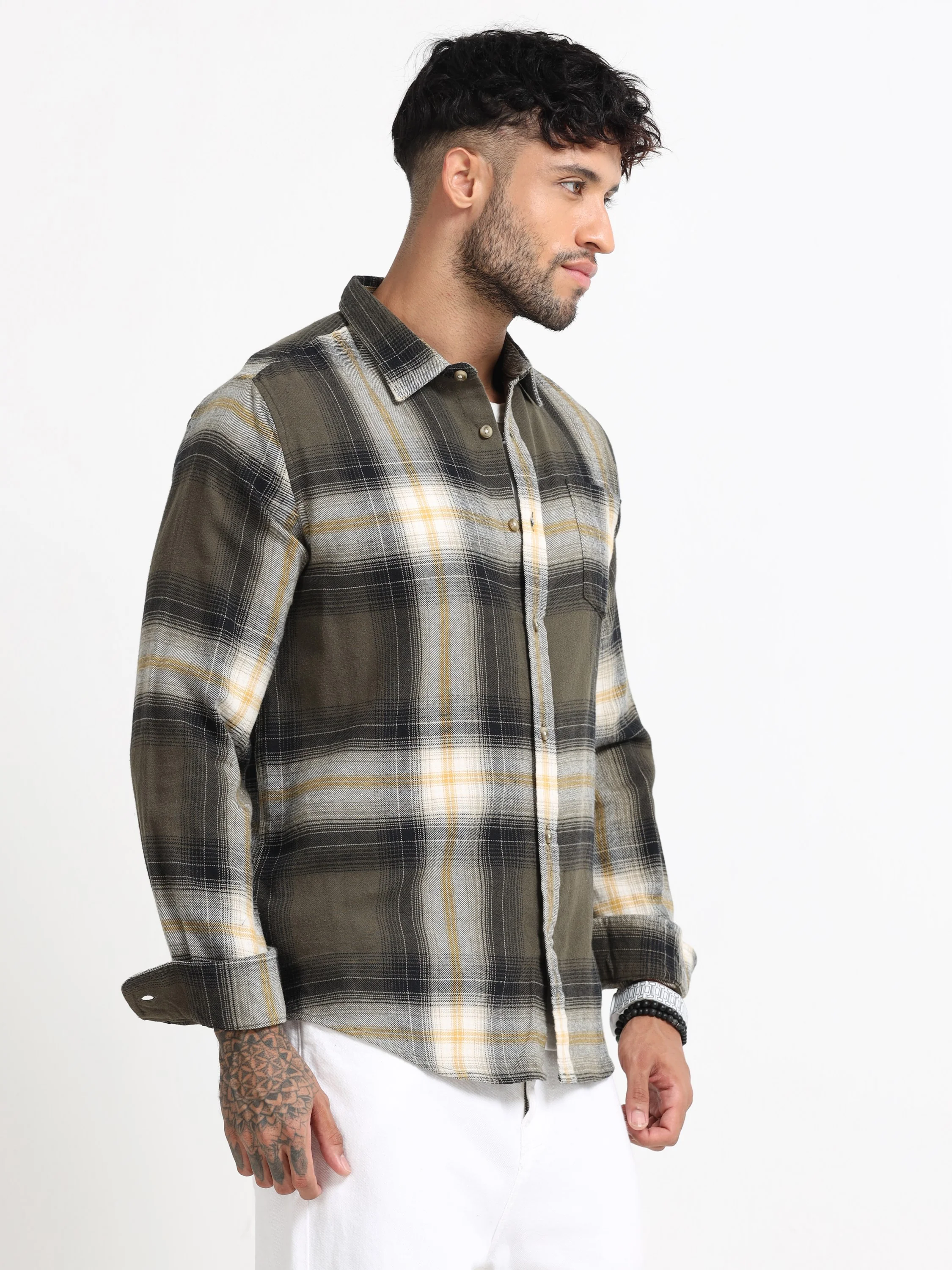 Men Green Multi Check Shirt - Image 6